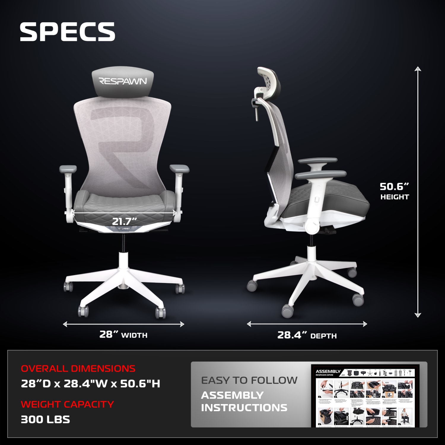 RESPAWN SPIRE Ergonomic Mesh Office Gaming Chair, Ghost White, RSPSGMB07GHOST - Image 3