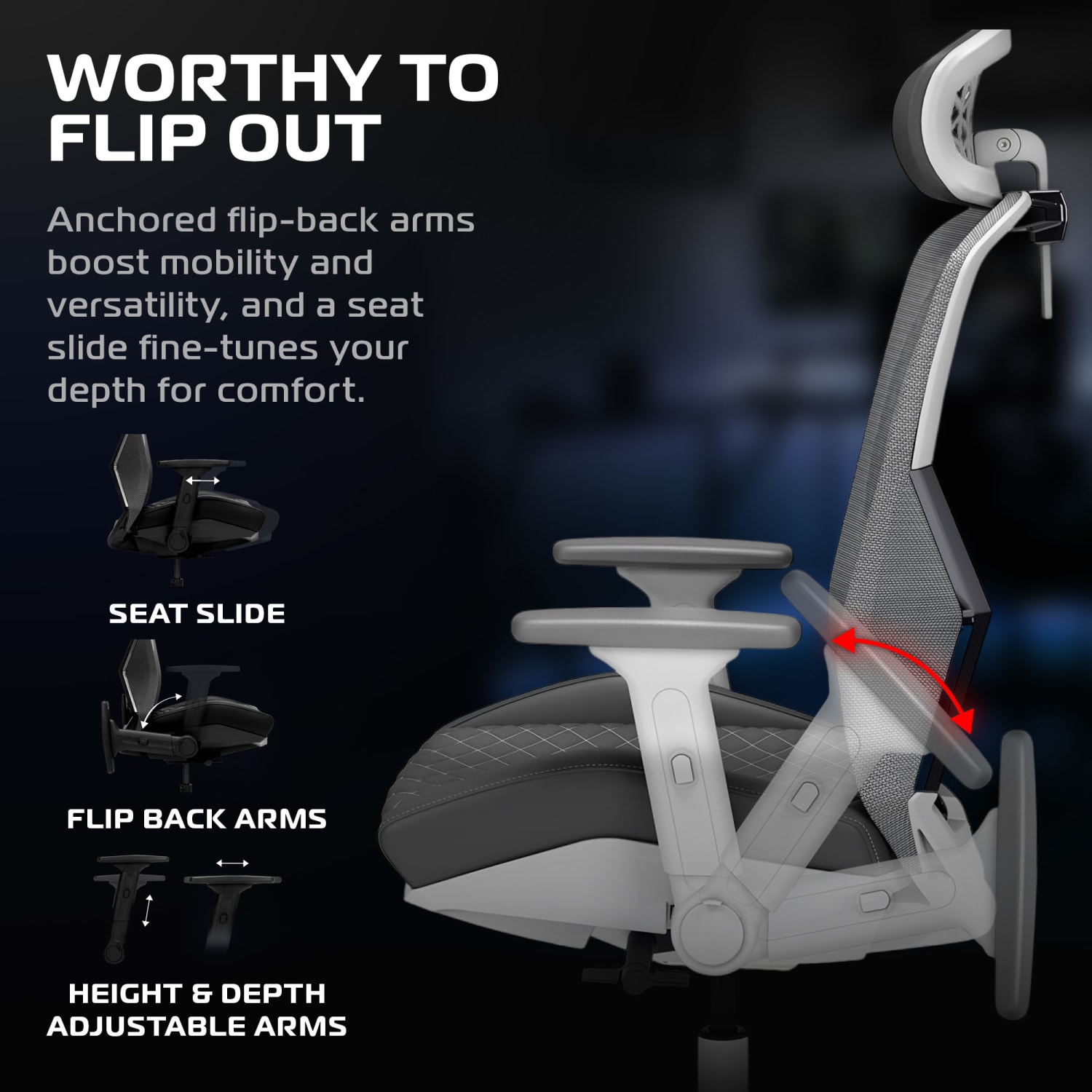 RESPAWN SPIRE Ergonomic Mesh Office Gaming Chair, Ghost White, RSPSGMB07GHOST - Image 4