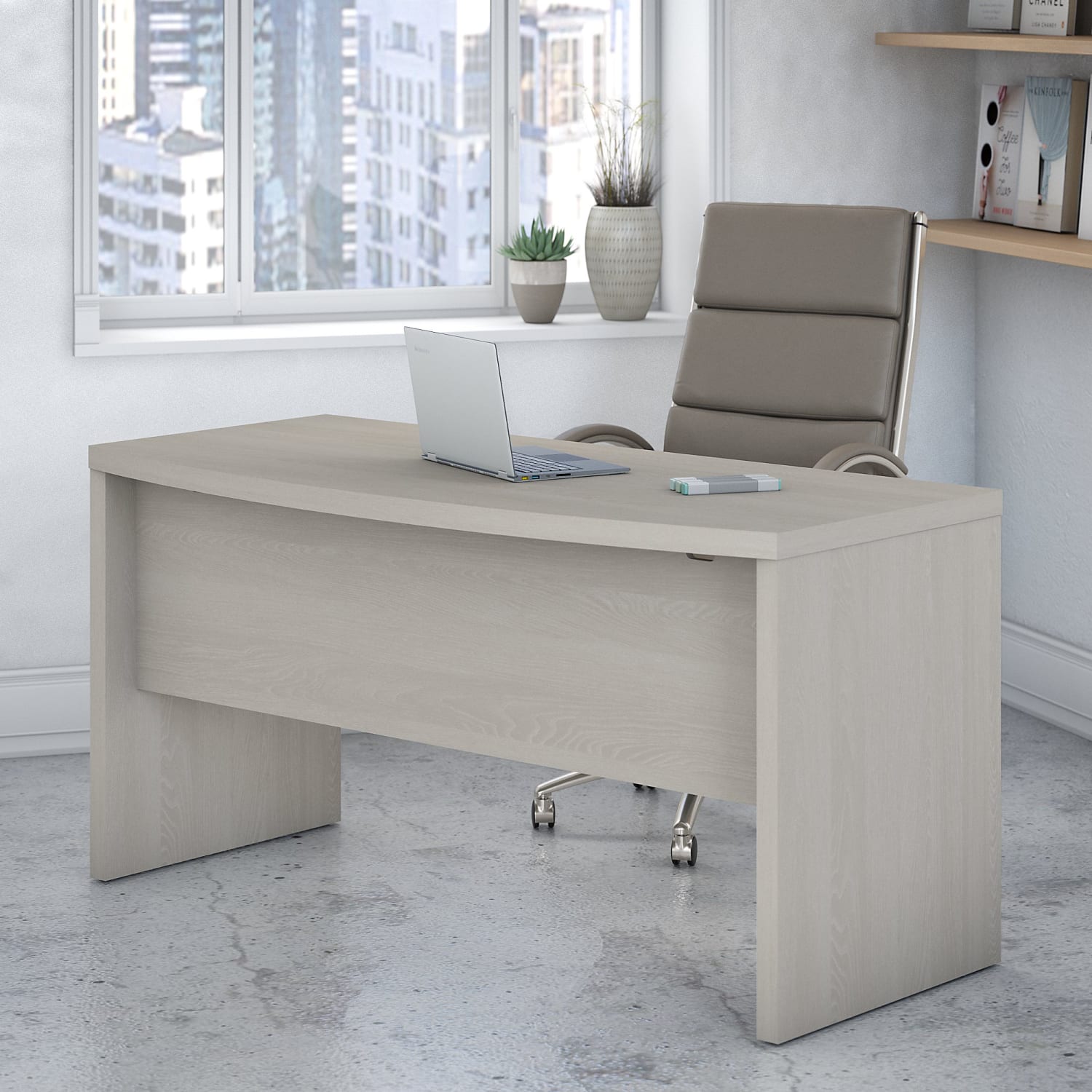 Bush Business Furniture Echo 60inW Bow-Front Computer Desk, Gray Sand, Standard Delivery - Image 3