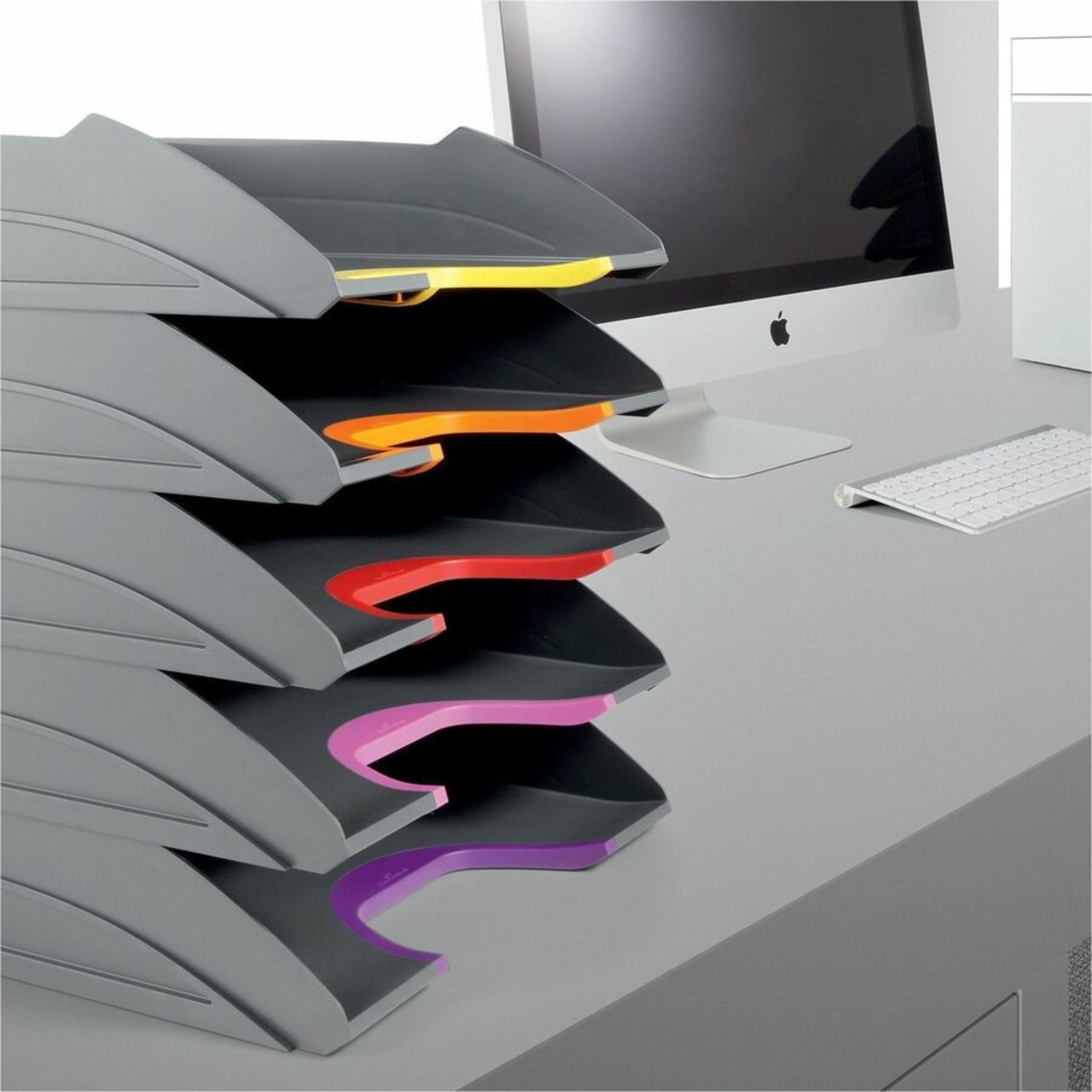 DURABLE VARICOLOR Stackable 5 Letter Trays - 10-1/2in W x 13-1/4in H x 13-1/4in HD- Color Labeled - Multi / Charcoal - Set of 5 - Image 5