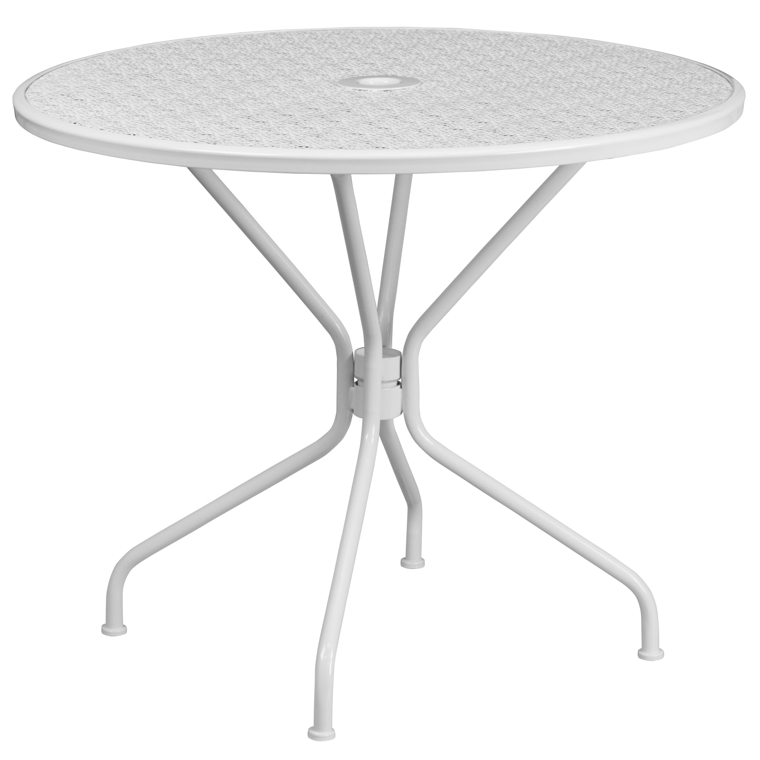 Flash Furniture Oia Commercial Grade 35-1/4in Round Indoor-Outdoor Steel Patio Table With Umbrella Hole, 28-3/4inH x 35-1/4inW x 35-1/4inD, White - Image 3