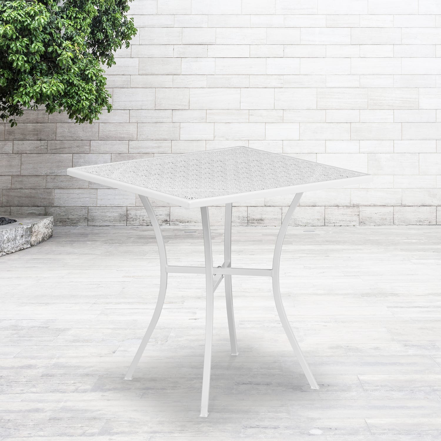 Flash Furniture Oia Commercial Grade Square Outdoor Steel Patio Table, 28-1/4inH x 28inW x 28inD, White