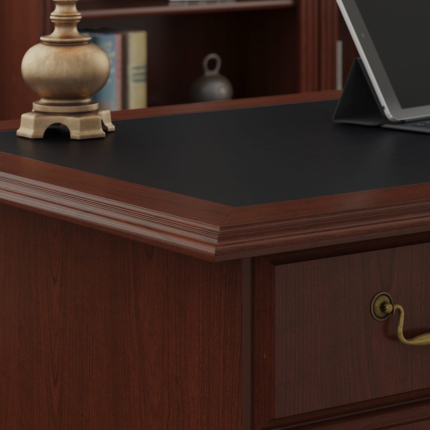 Bush Furniture Saratoga Executive 66inW Computer Desk, Harvest Cherry/Black, Standard Delivery - Image 6