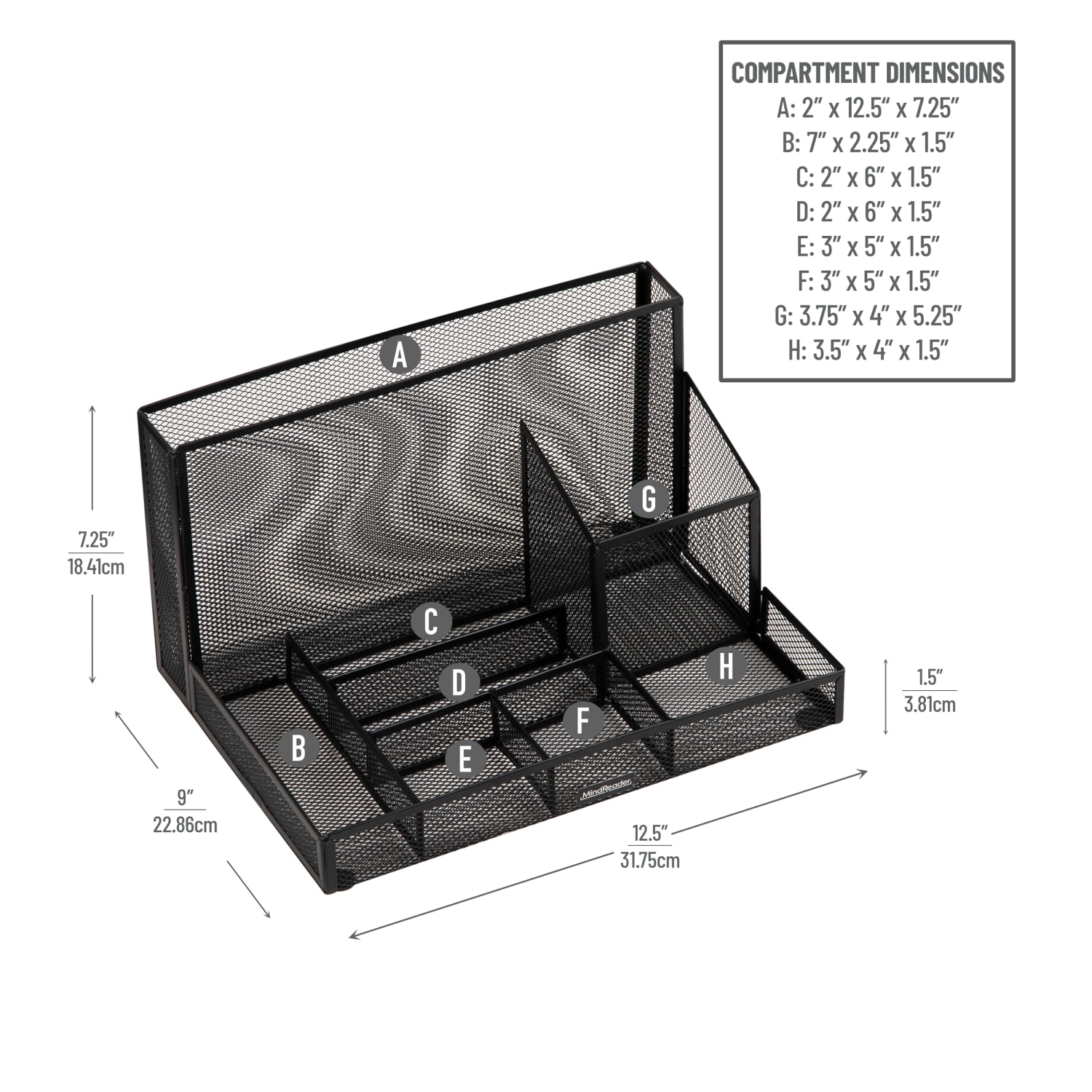 Mind Reader Metal Desktop Organizer With Office Supplies, 7inH x 9inW x 11-1/2inD, Black - Image 4