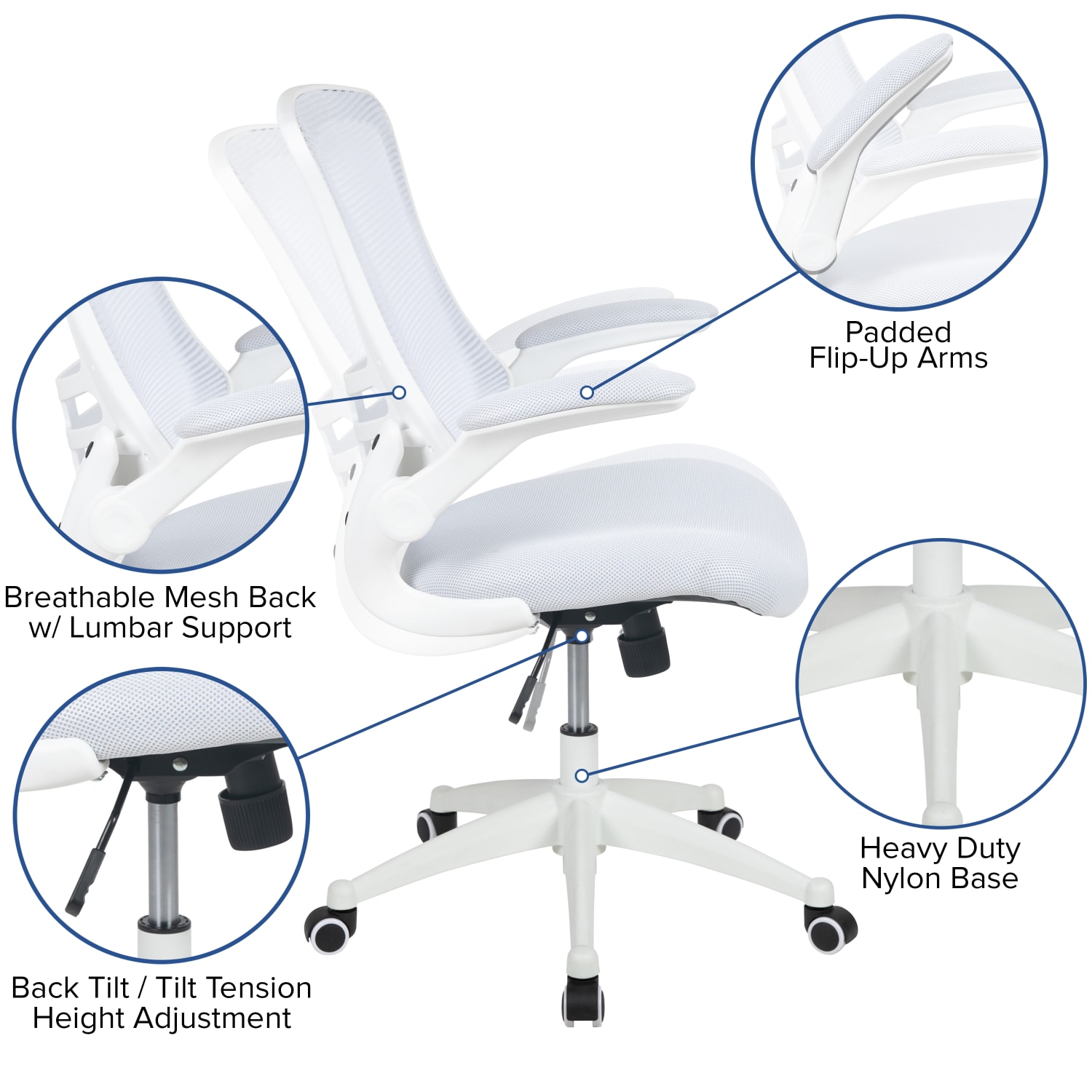 Flash Furniture Mesh MidBack Swivel Task Chair With FlipUp Arms White PopularChairscom Flash Furniture Mesh Mid Back Swivel Task Chair With Flip Up Arms White PopularChairscom