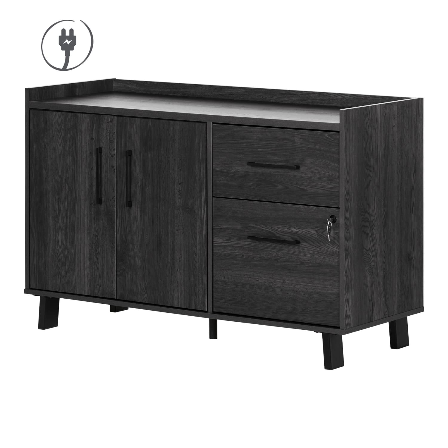 South Shore Kozack 47-1/2inW x 18-1/4inD Lateral 2-Drawer File Cabinet Credenza, Gray Oak - Image 3