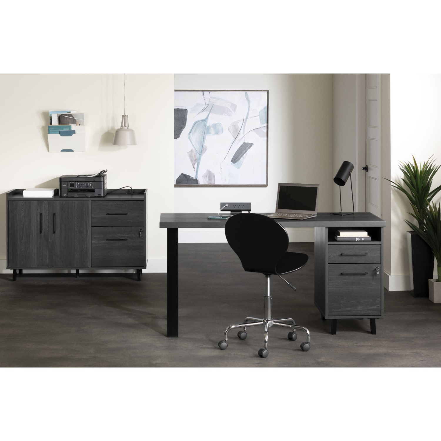 South Shore Kozack 47-1/2inW x 18-1/4inD Lateral 2-Drawer File Cabinet Credenza, Gray Oak - Image 4