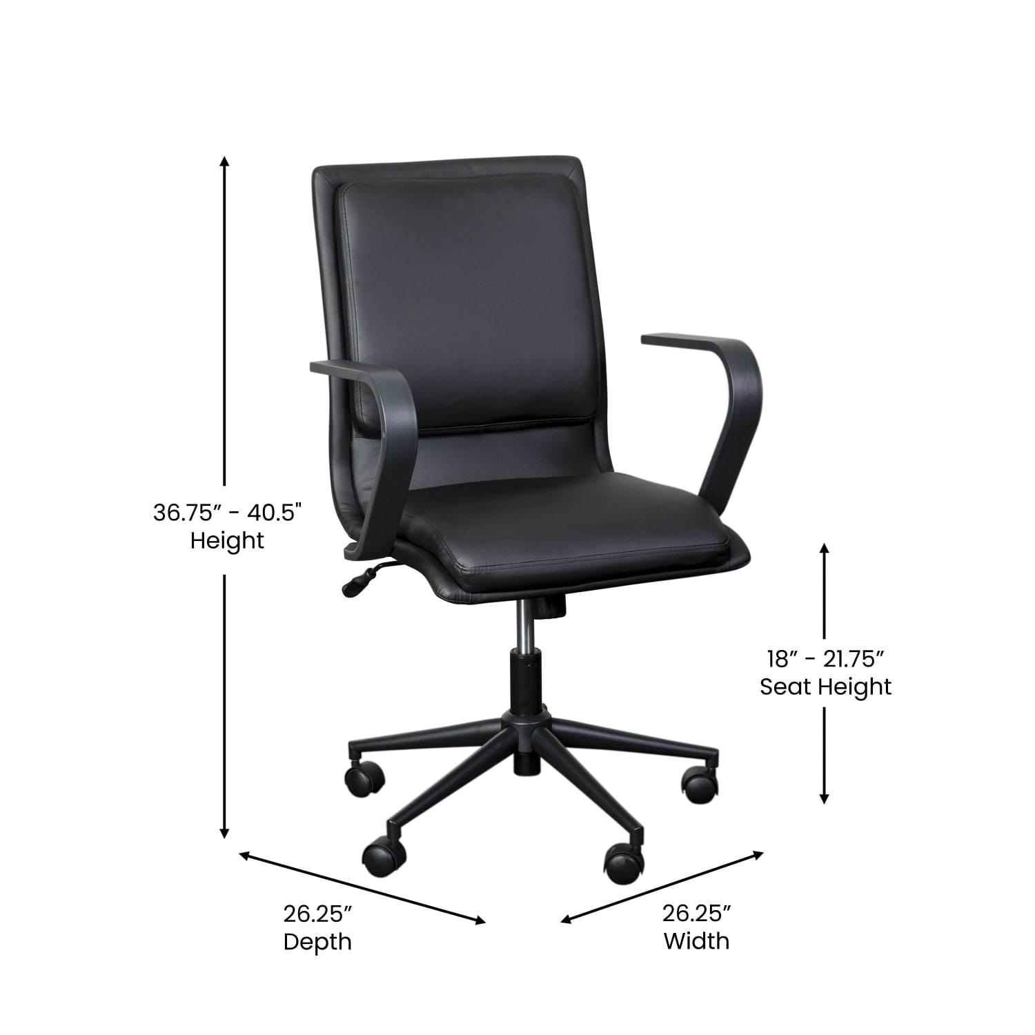 Flash Furniture James Faux Leather Mid-Back Designer Executive Upholstered Office Chair, Black - Image 6