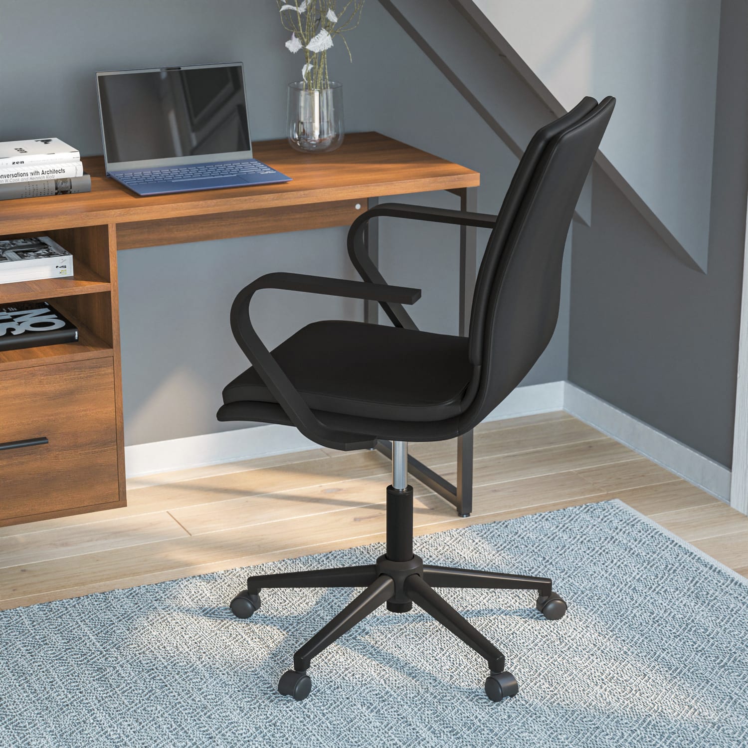 Flash Furniture James Faux Leather MidBack Designer Executive Upholstered Office Chair Black PopularChairscom Flash Furniture James Faux Leather Mid Back Designer Executive Upholstered Office Chair Black PopularChairscom