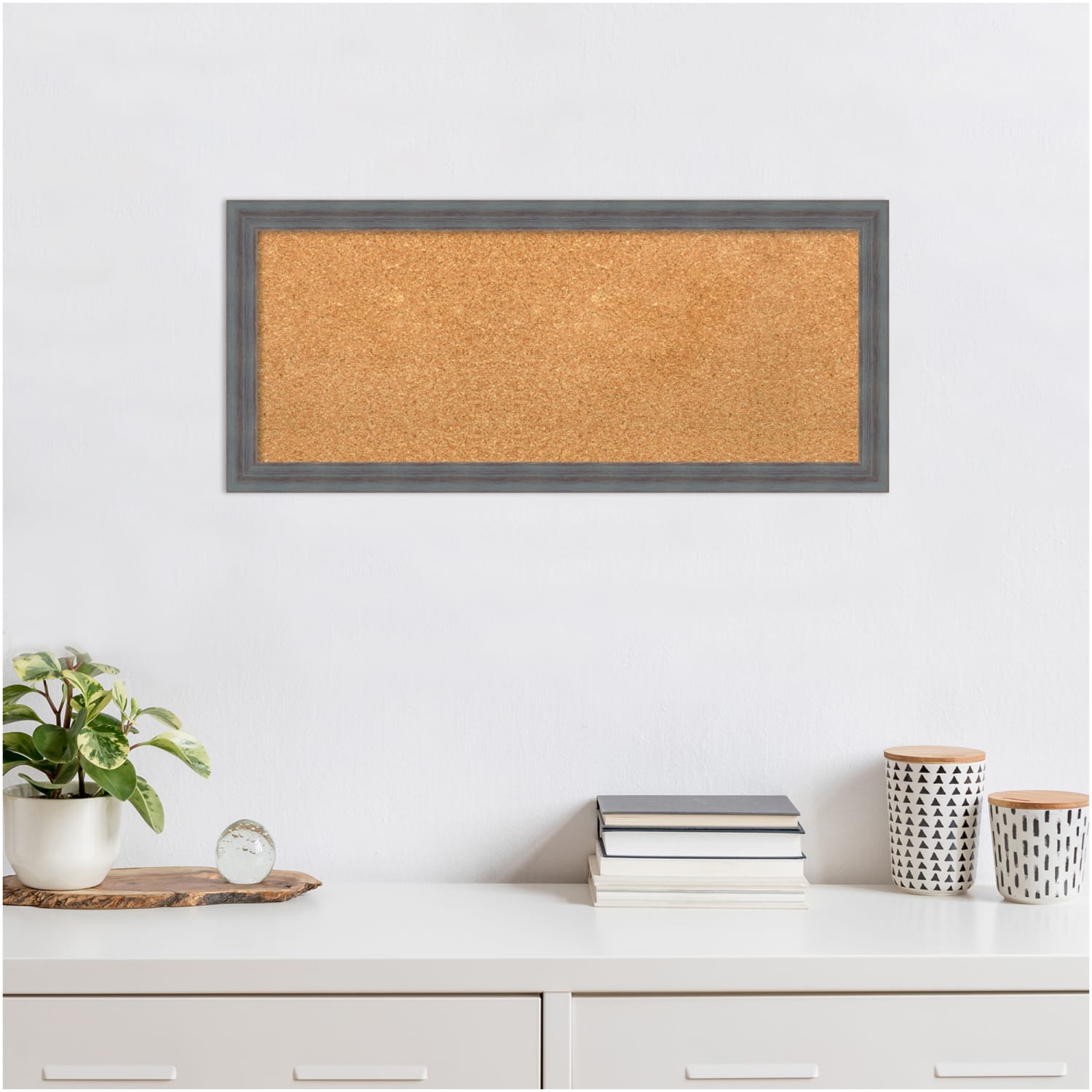 Amanti Art Dixie Non-Magnetic Cork Bulletin Board, 32in x 14in, Natural, Blue Gray Wood Frame - Image 3