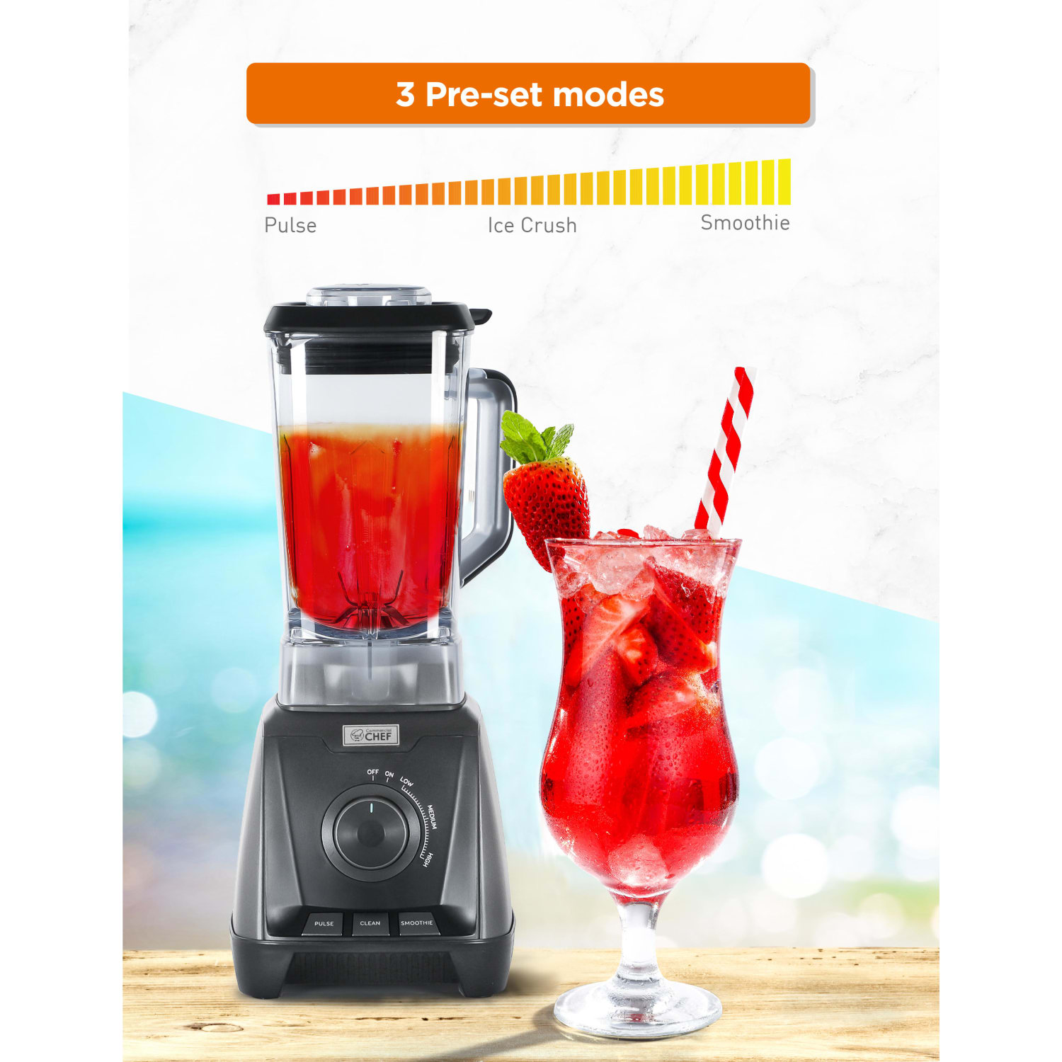 Commercial Chef 1200W 3-Speed High Power Blender, 50.7 Oz, Black - Image 4