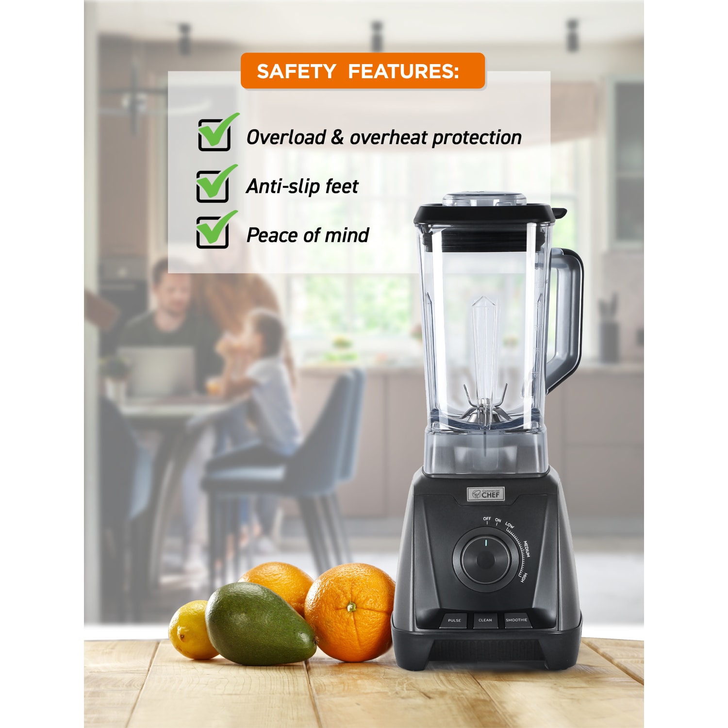 Commercial Chef 1200W 3-Speed High Power Blender, 50.7 Oz, Black - Image 6