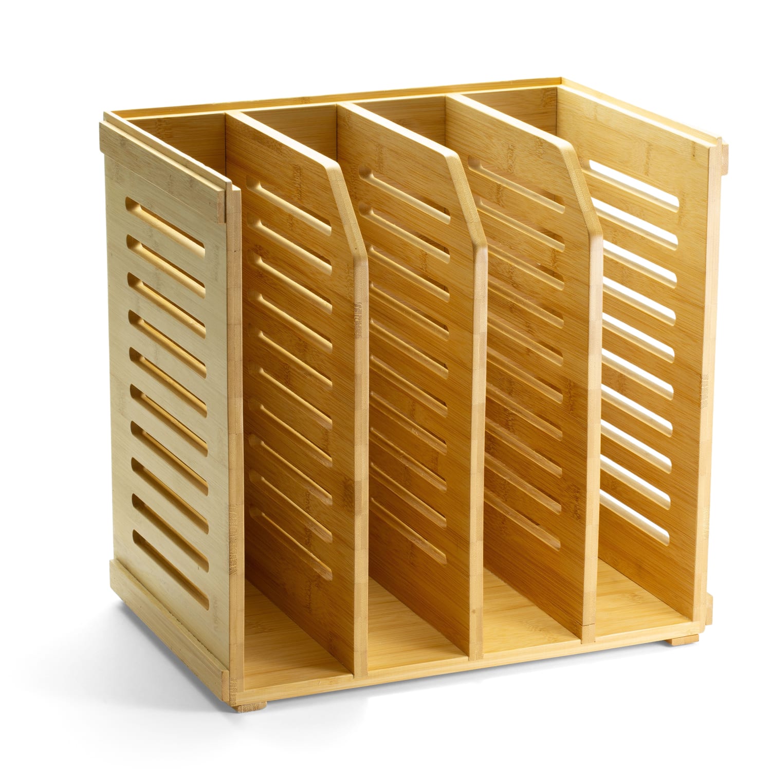 Achieva Bamboo Magazine File - 4 Compartment(s) - Horizontal/Vertical - 10in x 14inx 14.4in Depth - Stackable -  Durable - Bamboo - Bamboo - 1 Each