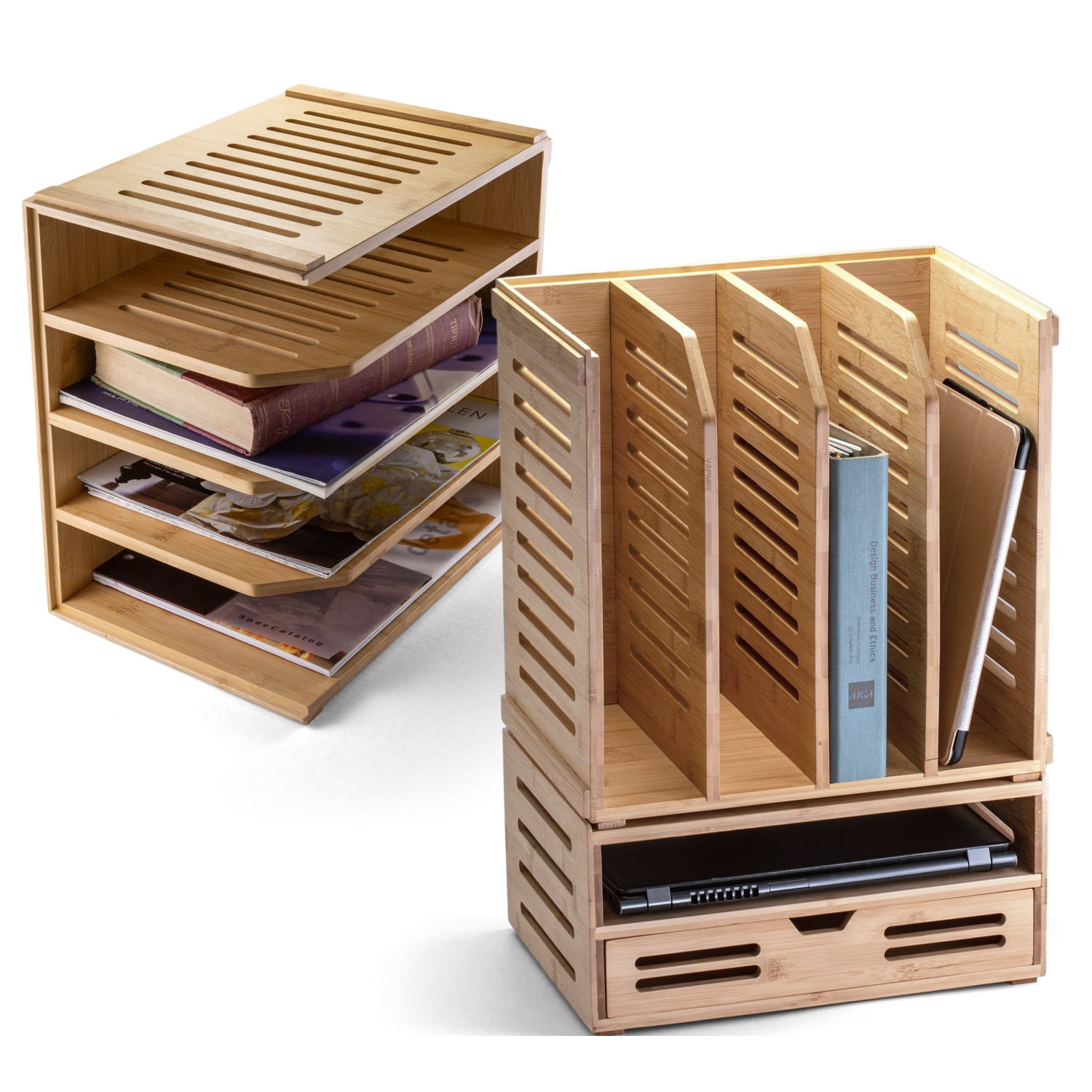 Achieva Bamboo Magazine File - 4 Compartment(s) - Horizontal/Vertical - 10in x 14inx 14.4in Depth - Stackable -  Durable - Bamboo - Bamboo - 1 Each - Image 5