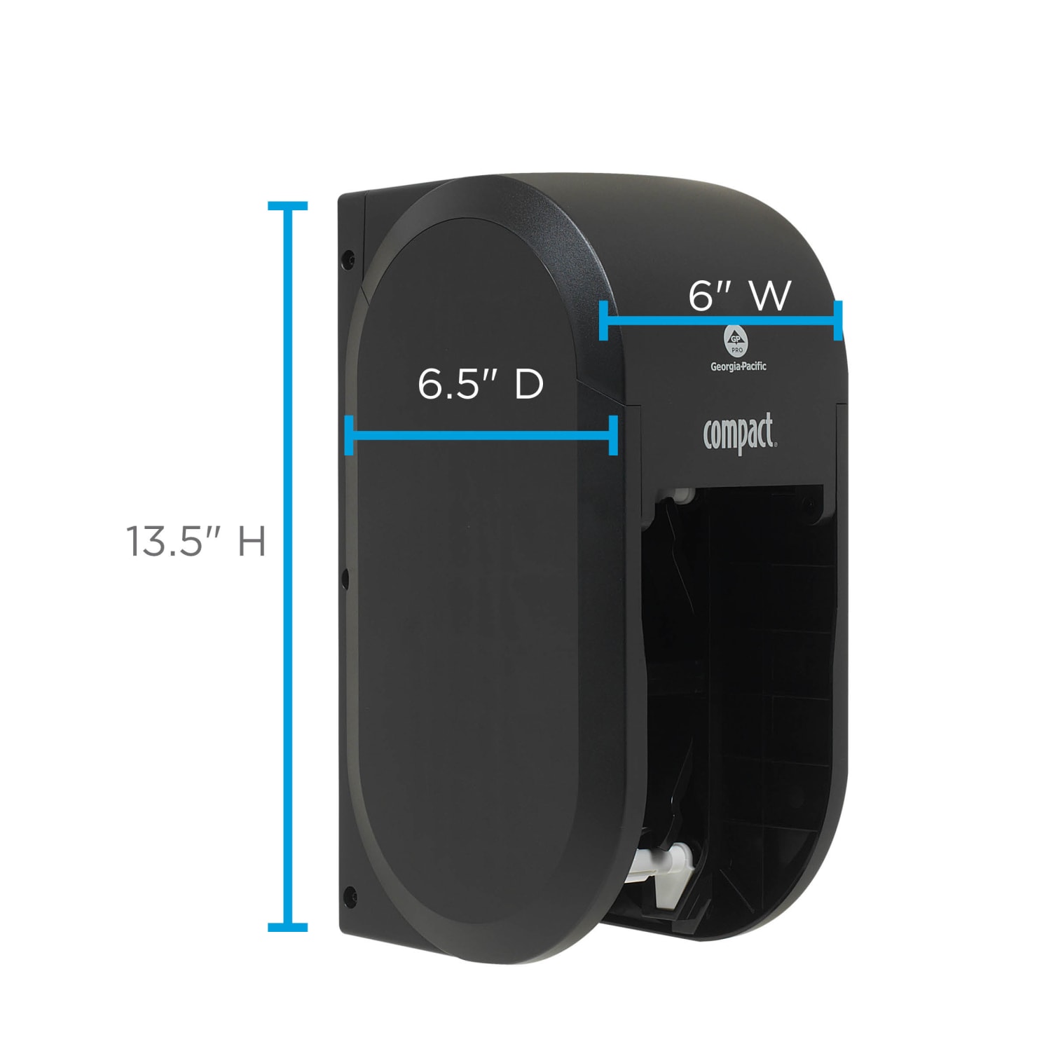 Compact by GP PRO, 2-Roll Vertical Coreless High-Capacity Toilet Paper Dispenser, 56790A, 7.35in x 6.21in x 13.6in, Black, 1 Dispenser - Image 3
