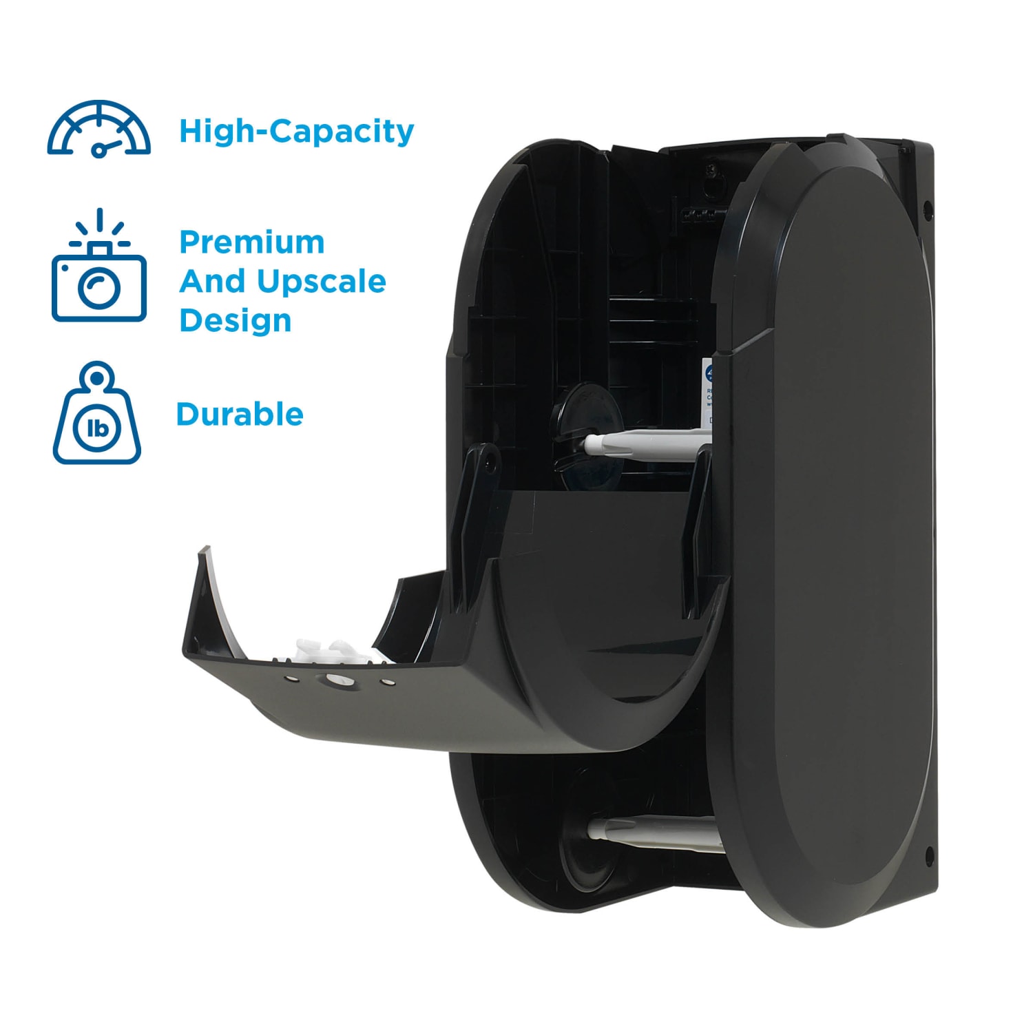 Compact by GP PRO, 2-Roll Vertical Coreless High-Capacity Toilet Paper Dispenser, 56790A, 7.35in x 6.21in x 13.6in, Black, 1 Dispenser - Image 4