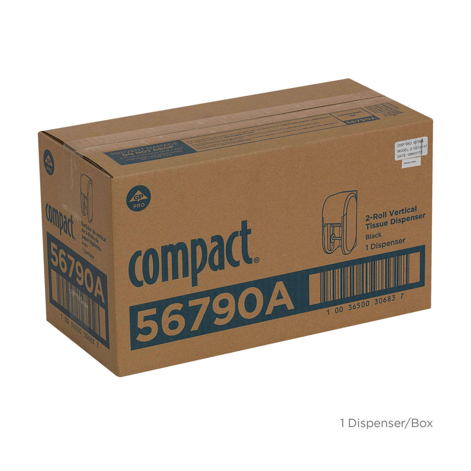 Compact by GP PRO, 2-Roll Vertical Coreless High-Capacity Toilet Paper Dispenser, 56790A, 7.35in x 6.21in x 13.6in, Black, 1 Dispenser - Image 6