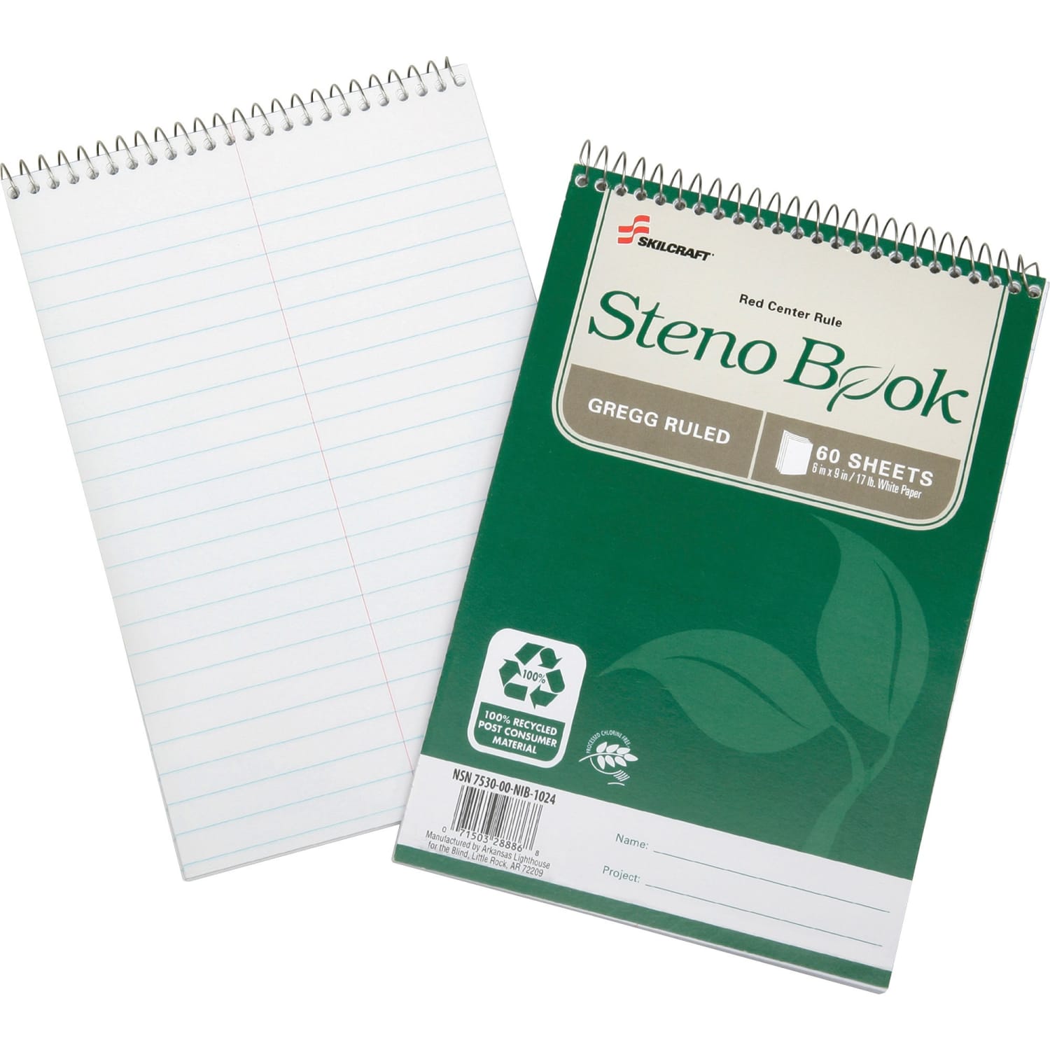 SKILCRAFT 100% Recycled Steno Books, 6in x 9in, Gregg Ruled, 60 Sheets, Green, Pack Of 6 (AbilityOne 7530-01-600-2029) - Image 3