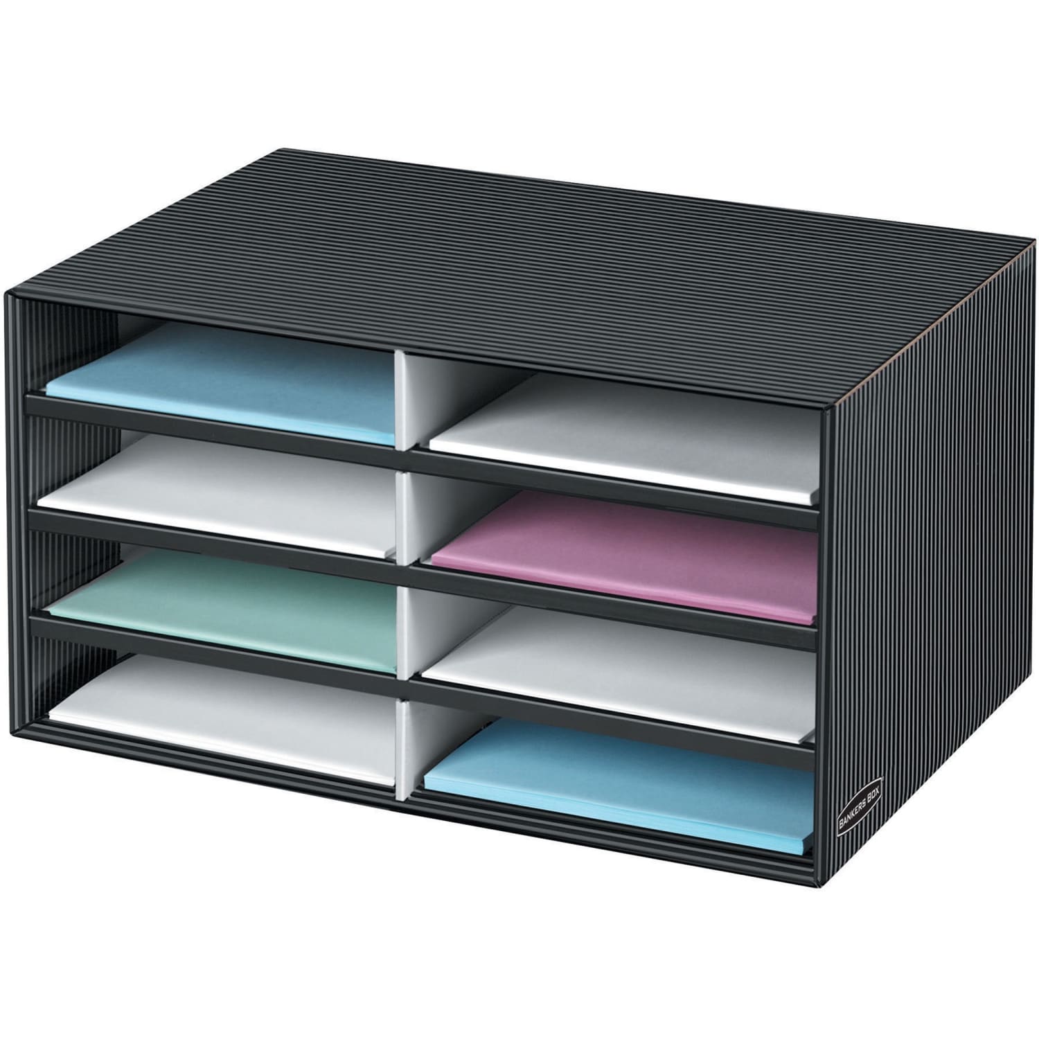 Bankers Box Literature Sorter, 10 1/4in x 19 1/2in x 12 3/8in, Black/Gray Pinstripe