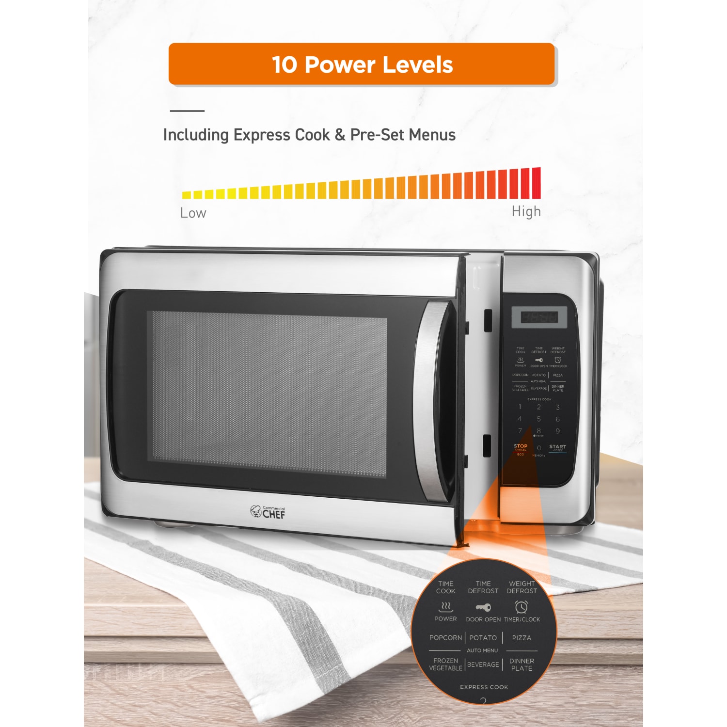 Commercial Chef 1.1 Cu. Ft. 1000W Countertop Microwave Oven, Silver/Black - Image 4