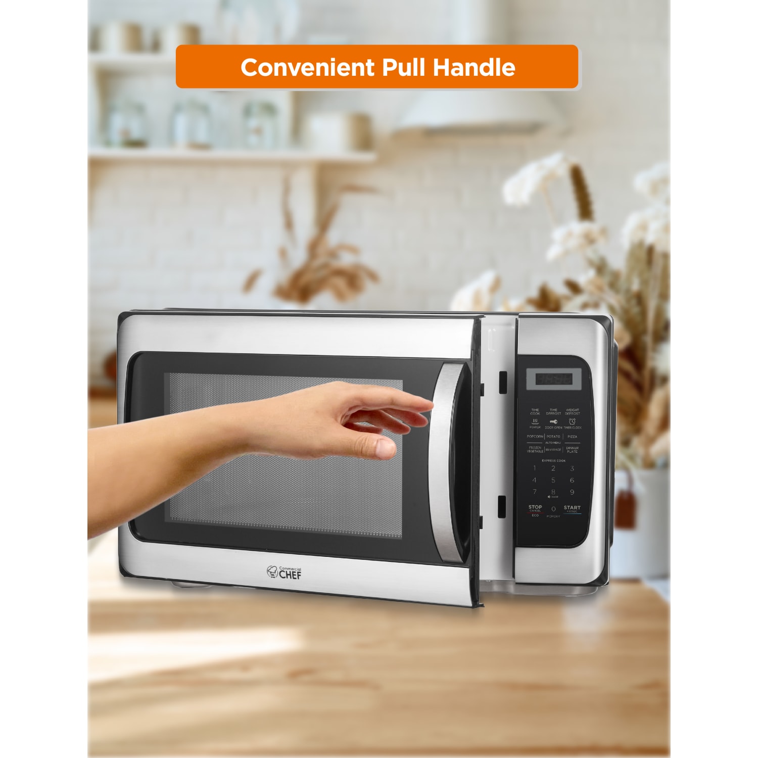 Commercial Chef 1.1 Cu. Ft. 1000W Countertop Microwave Oven, Silver/Black - Image 6