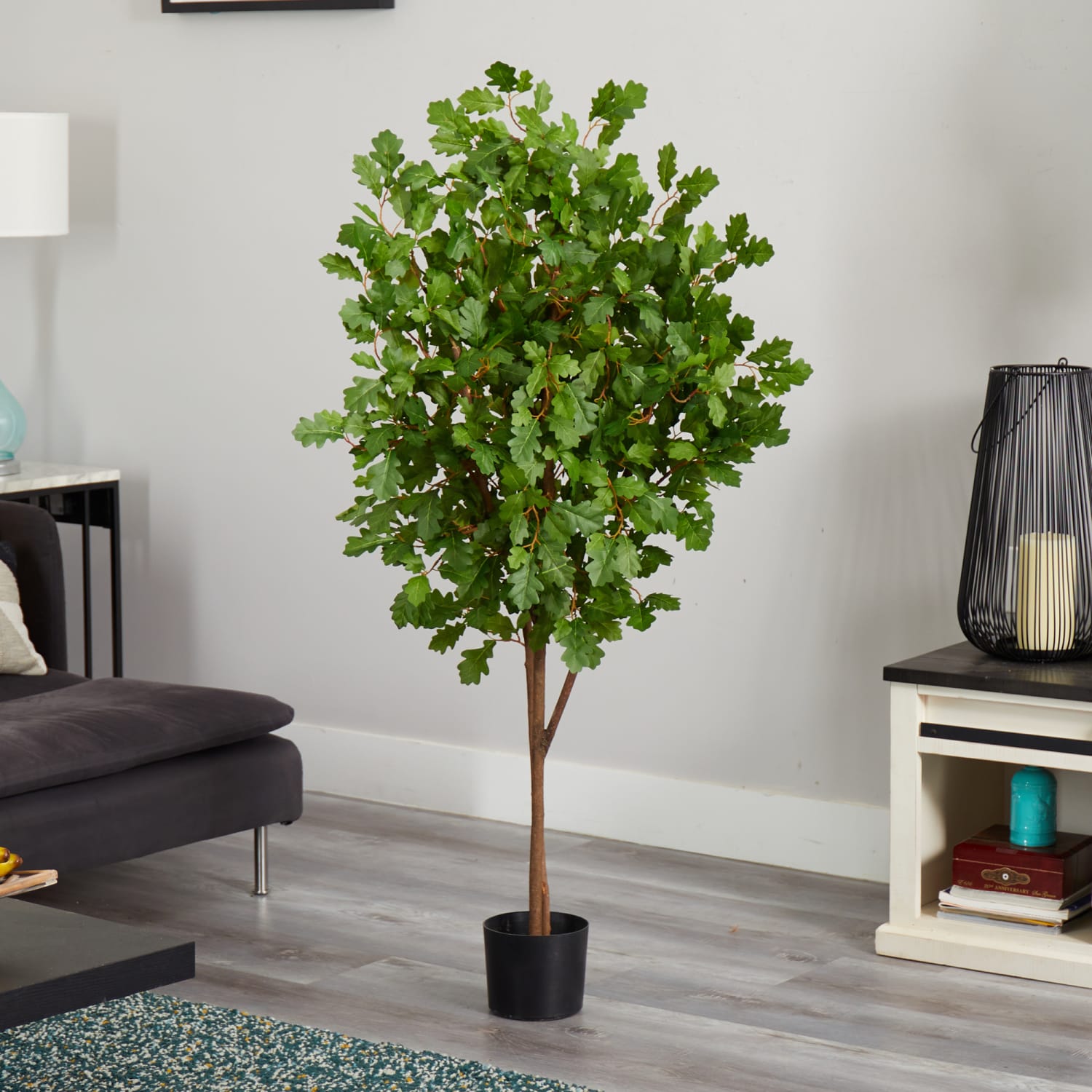 Nearly Natural Oak 5ft Artificial Tree With Pot, Green/Black - Image 3