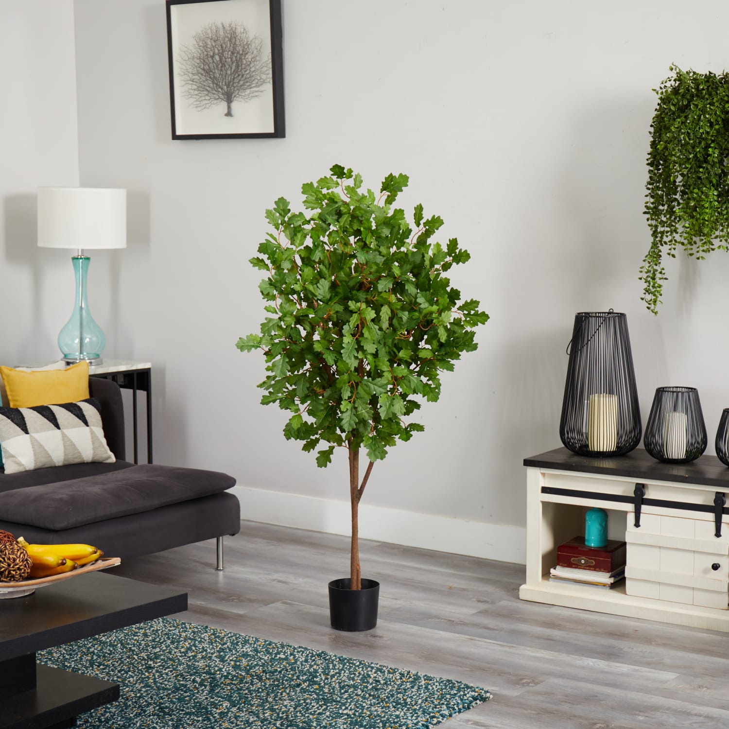 Nearly Natural Oak 5ft Artificial Tree With Pot, Green/Black - Image 4