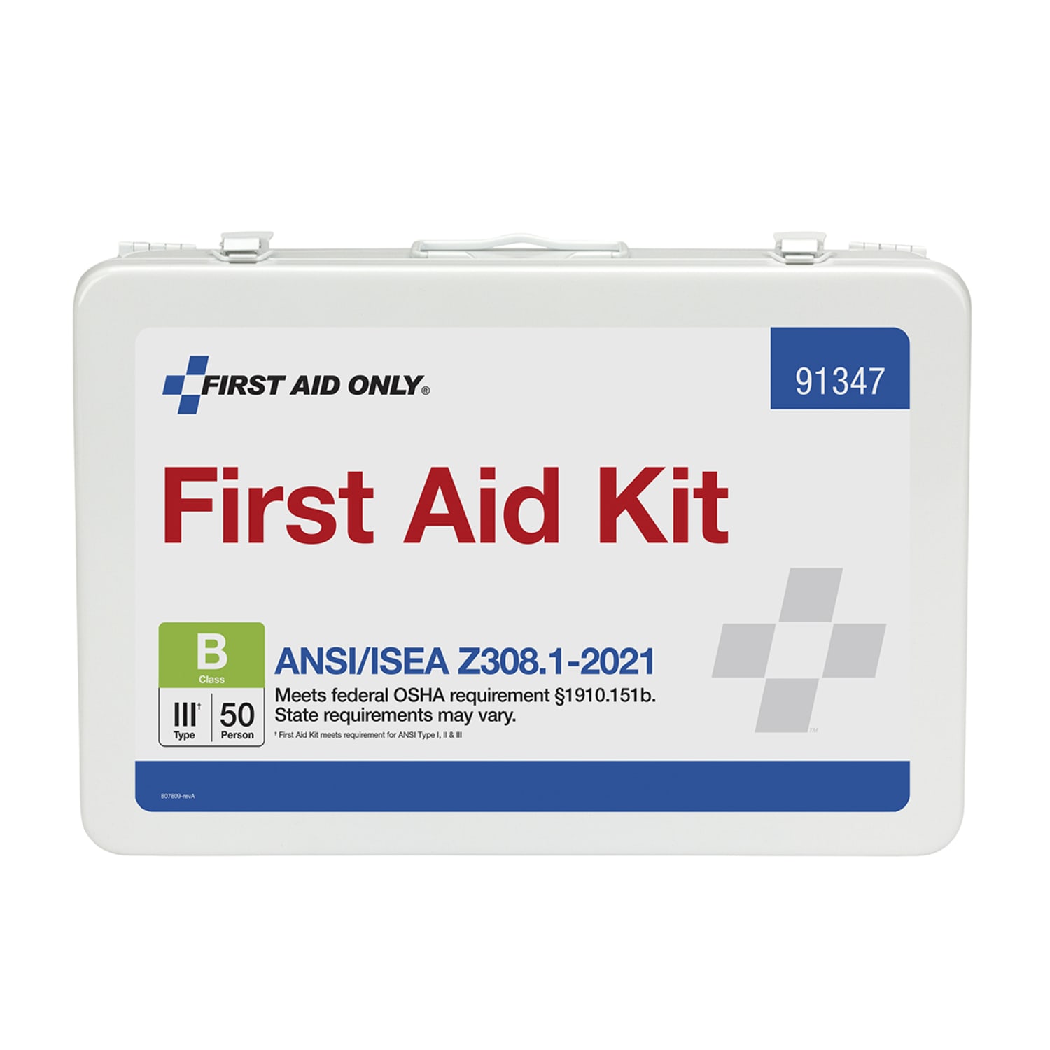 First Aid Only ANSI B Metal 50-Person First Aid Kit, 9inH x 14inW x 2-5/8inD, White