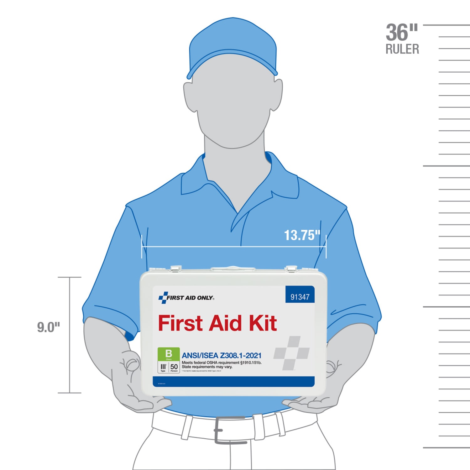 First Aid Only ANSI B Metal 50-Person First Aid Kit, 9inH x 14inW x 2-5/8inD, White - Image 5