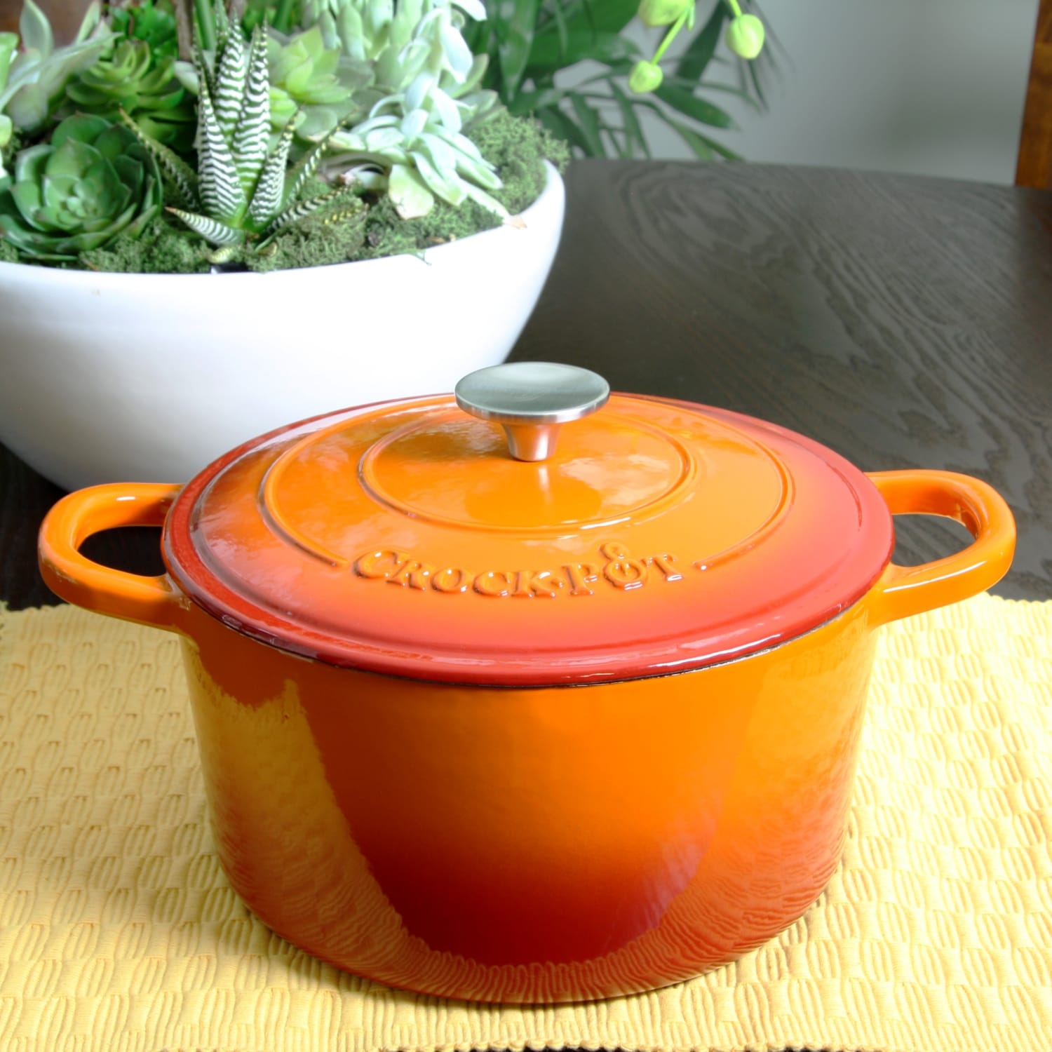 Crock Pot Artisan 5-Quart Enameled Cast Iron Dutch Oven, Sunset Orange - Image 4