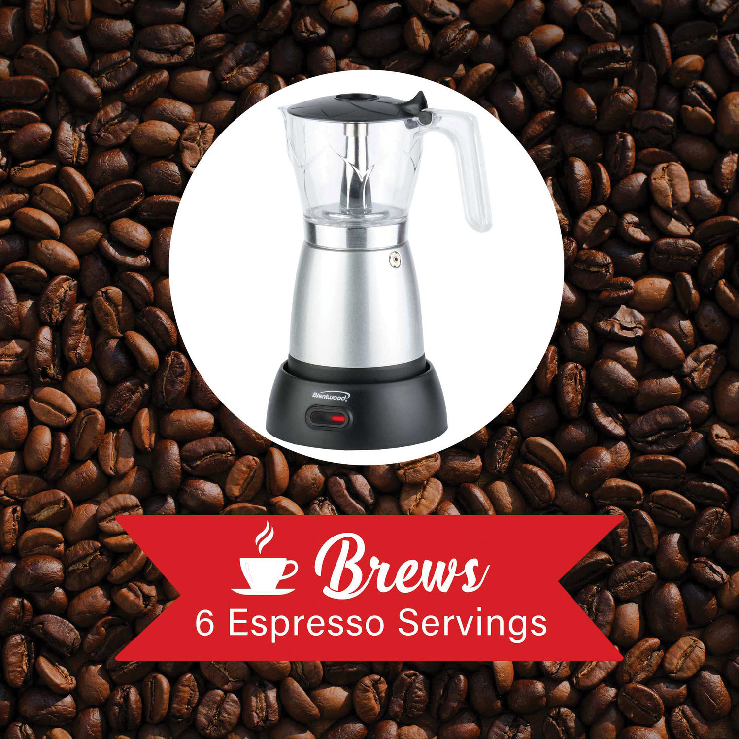 Brentwood 6-Cup Cordless Electric Moka Pot Espresso Machine, Silver - Image 4