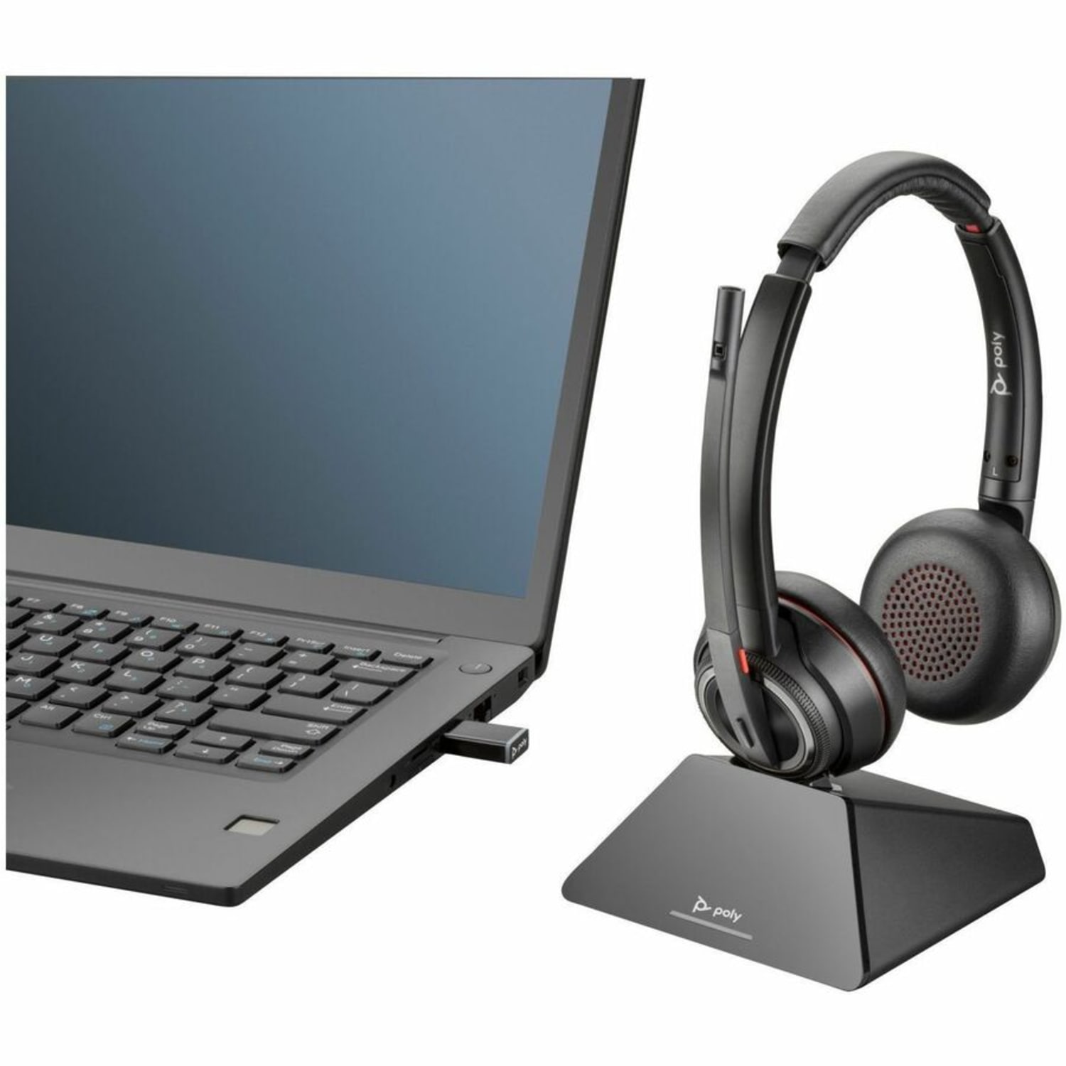 Poly Savi 8220 UC DECT USB-A Headset - Stereo - True Wireless - Bluetooth/DECT - 450 ft - 20 Hz to 20 kHz - On-ear - Binaural - Open - Omni-directional, Noise Cancelling Microphone - Noise Canceling - Black - Image 4