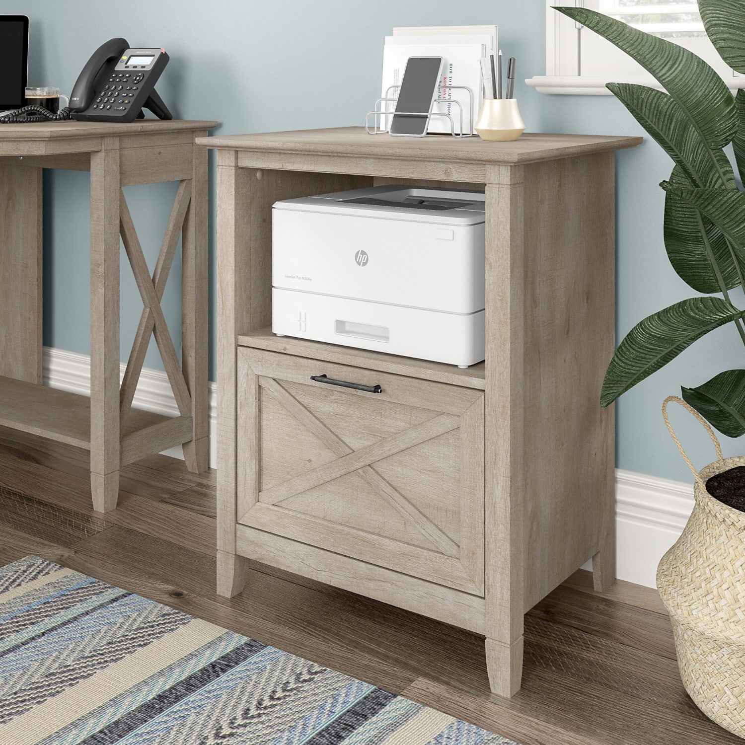 Bush Furniture Key West 24inW Lateral File Cabinet With Shelf, Washed Gray, Standard Delivery - Image 3