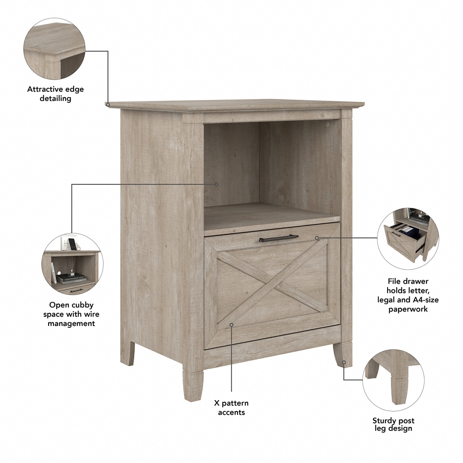 Bush Furniture Key West 24inW Lateral File Cabinet With Shelf, Washed Gray, Standard Delivery - Image 4
