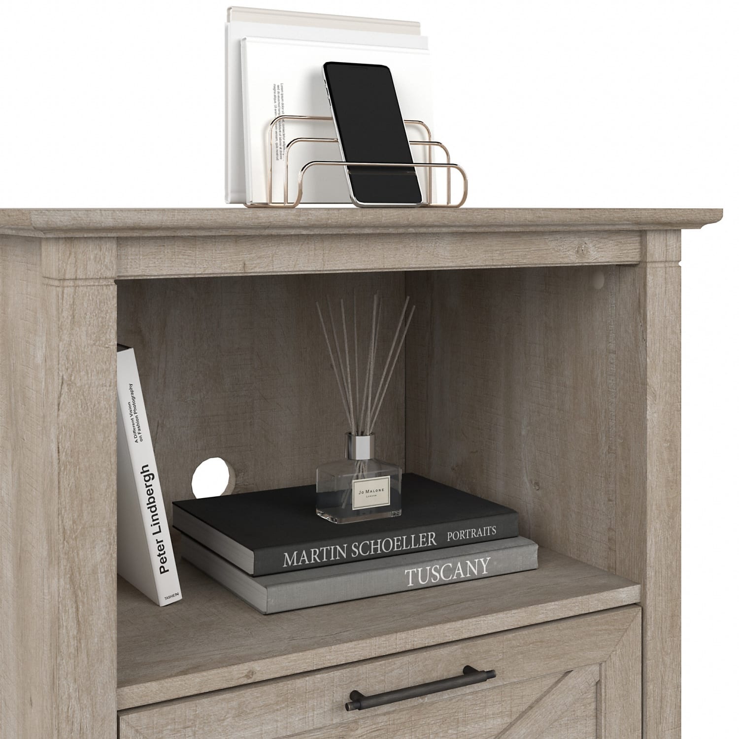 Bush Furniture Key West 24inW Lateral File Cabinet With Shelf, Washed Gray, Standard Delivery - Image 6