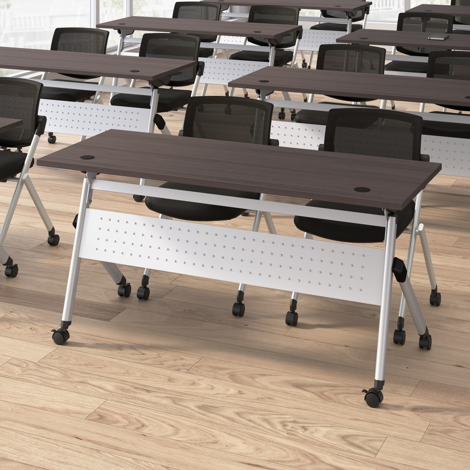 Bush Business Furniture Envision 72inW Folding Training Table with Powered Grommets and 2 Chairs, Storm Gray/Cool Gray Metallic, Standard Delivery - Image 5