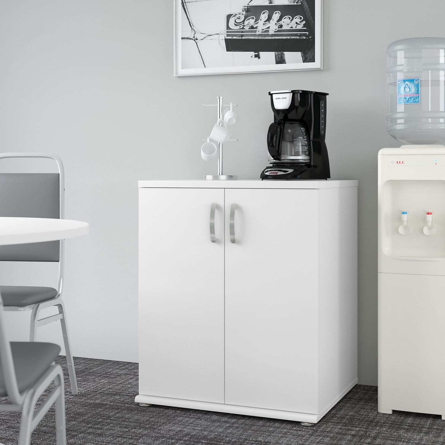 Bush Business Furniture Universal Floor Storage Cabinet With Doors And Shelves, White, Standard Delivery - Image 3