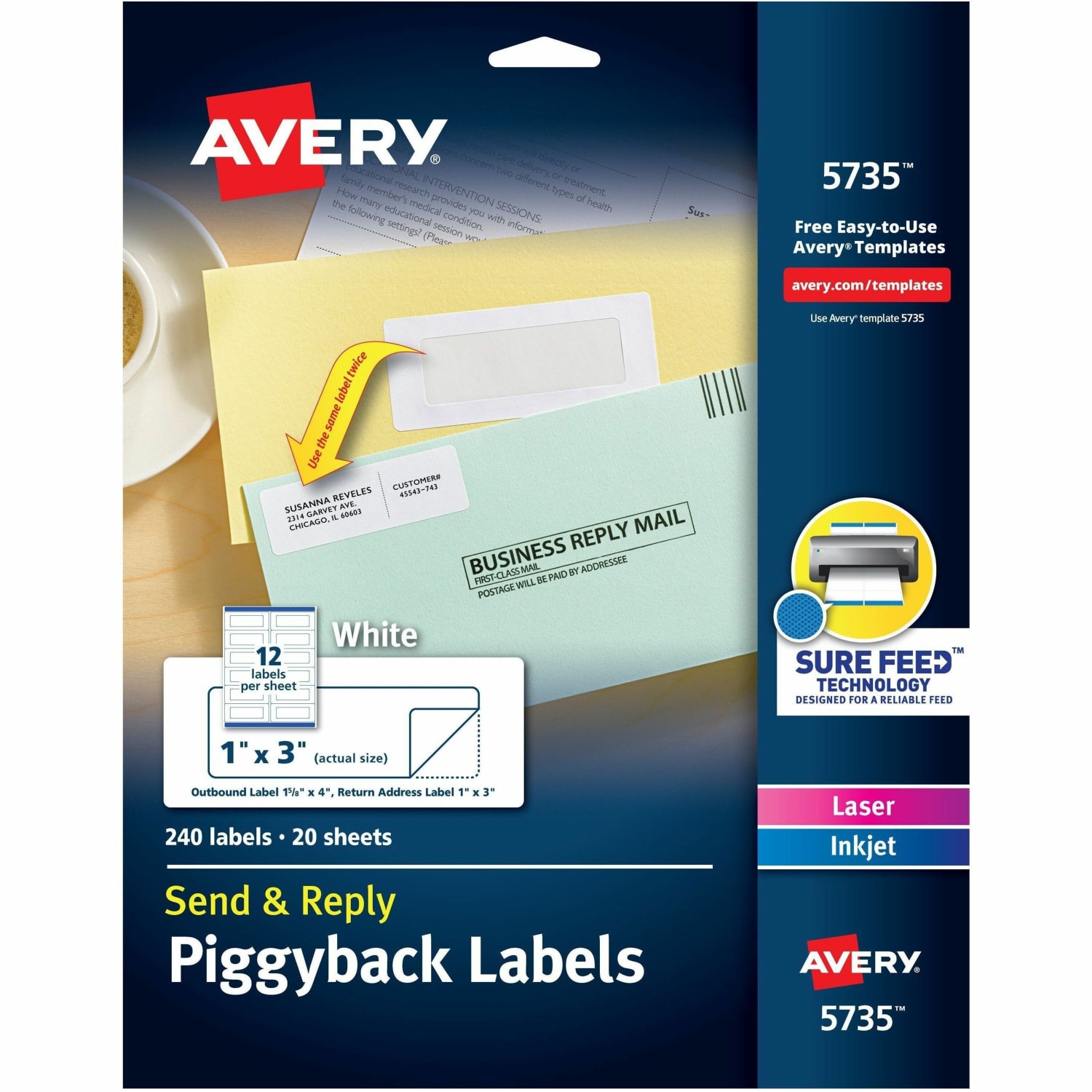 Avery Send & Reply Piggyback Labels 5735, AVE5735, 1in x 3in, White, Pack of 240 - Image 4