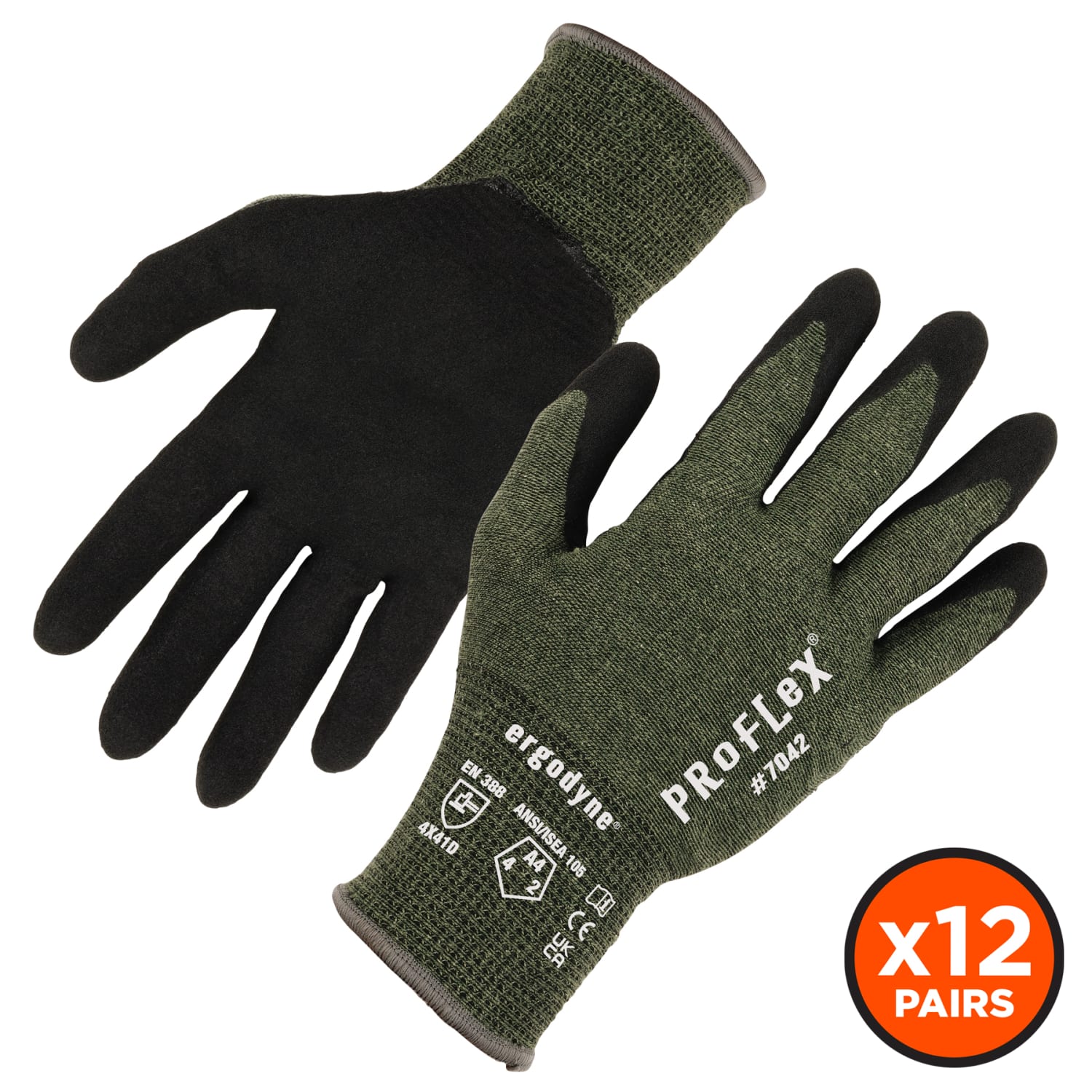 Ergodyne Proflex 7042-12PR Nitrile-Coated Cut-Resistant Gloves, Green, Large, Set Of 12 Pairs - Image 3