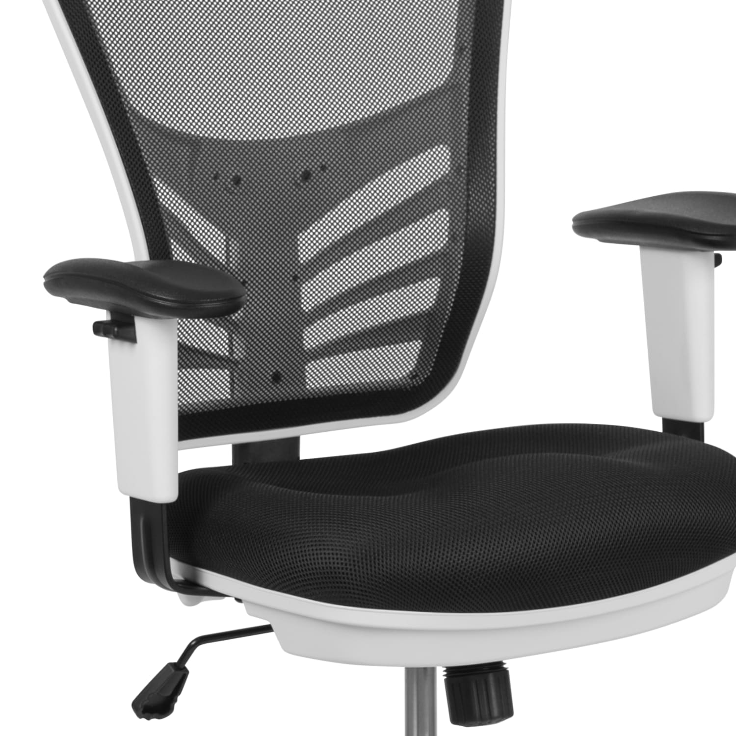 Flash Furniture Mid-Back Mesh Ergonomic Drafting Chair with Adjustable Chrome Foot Ring, Adjustable Arms, Black/White - Image 9