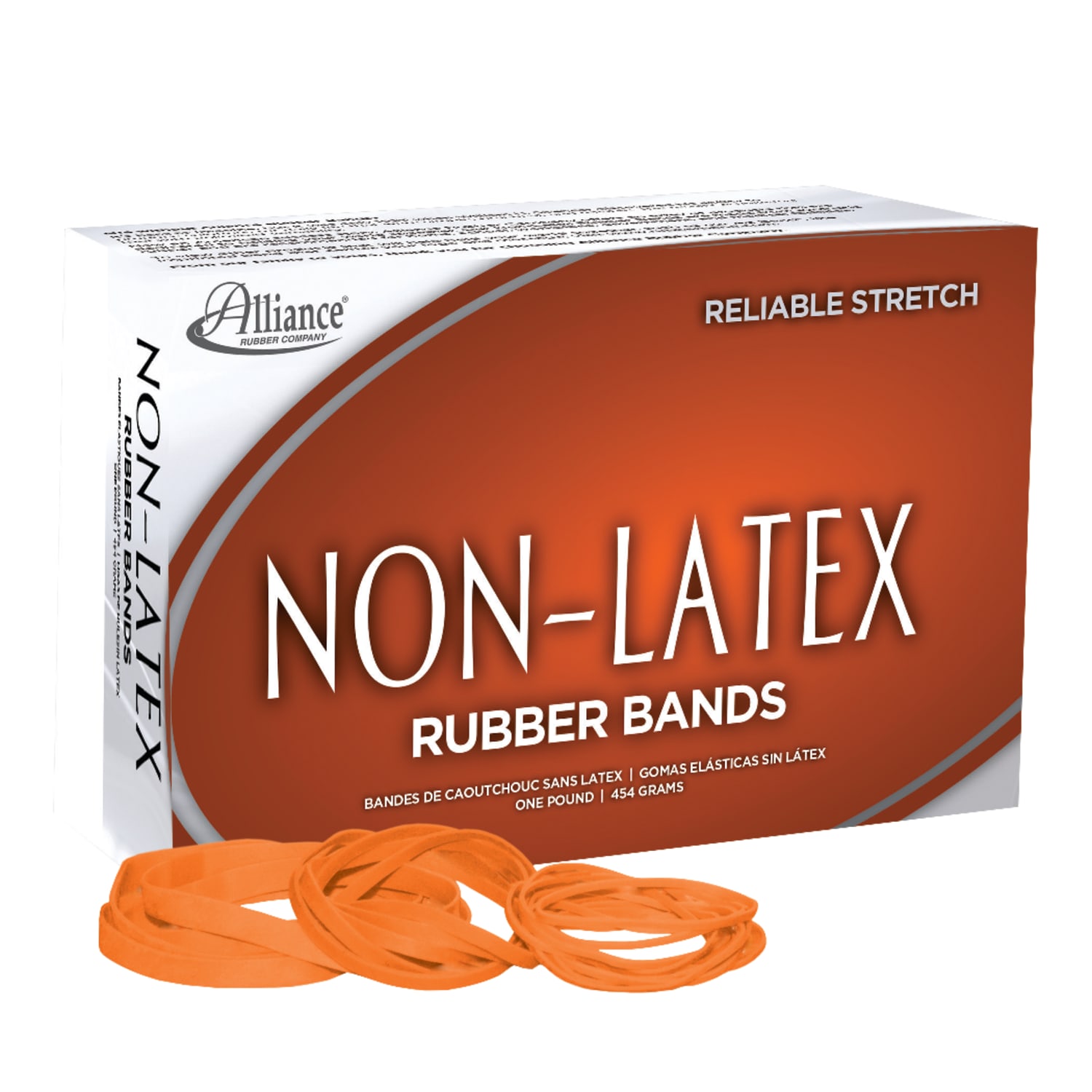 Alliance Rubber Non-Latex Rubber Bands, #54 Assorted Sizes, Orange, 1 Lb. Box - Image 3