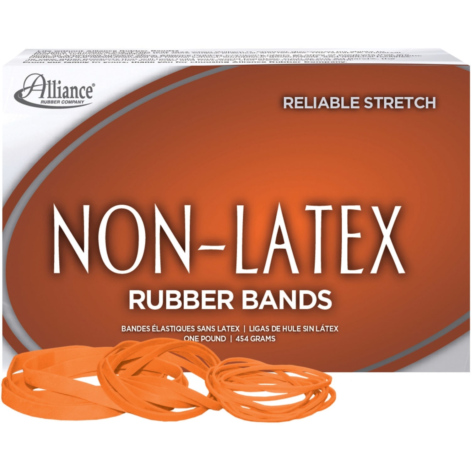 Alliance Rubber Non-Latex Rubber Bands, #54 Assorted Sizes, Orange, 1 Lb. Box - Image 5