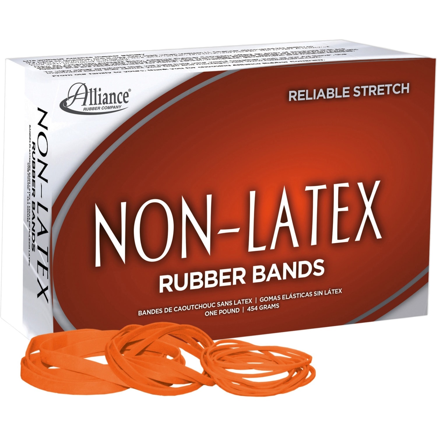 Alliance Rubber Non-Latex Rubber Bands, #54 Assorted Sizes, Orange, 1 Lb. Box - Image 6