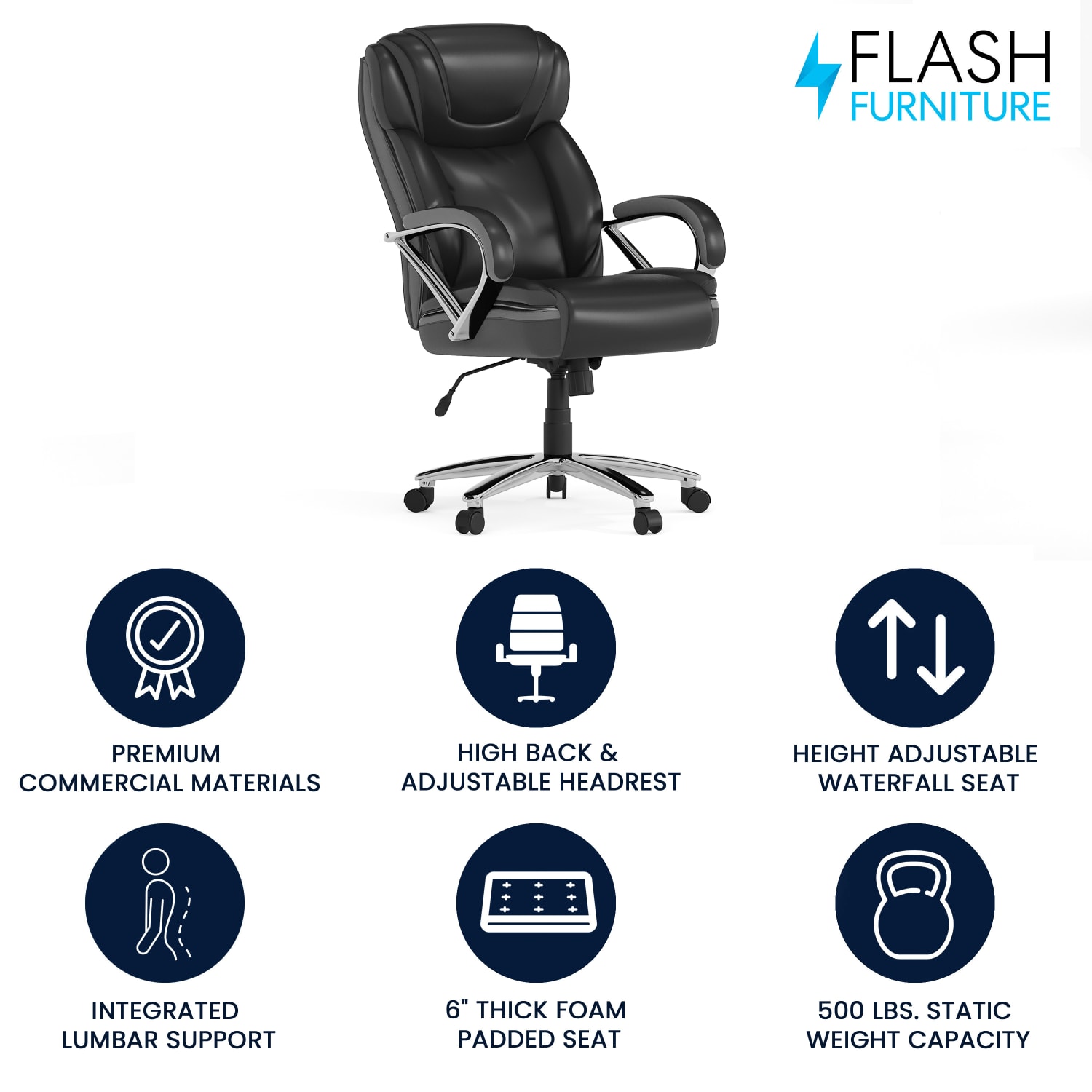 Flash Furniture Hercules LeatherSoft Faux Leather High-Back Big & Tall Ergonomic Office Chair, Black/Gray - Image 3