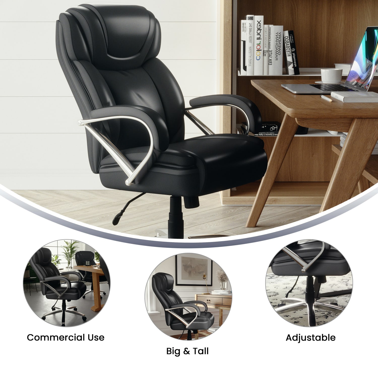 Flash Furniture Hercules LeatherSoft Faux Leather High-Back Big & Tall Ergonomic Office Chair, Black/Gray - Image 5