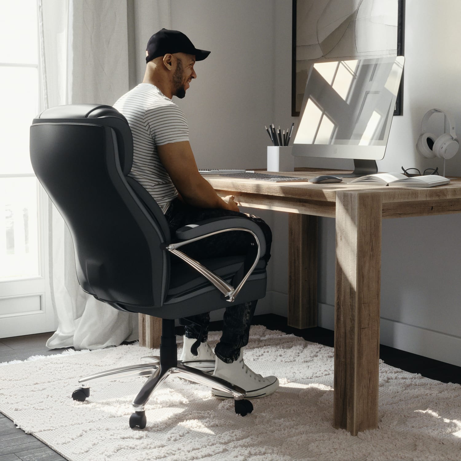 Flash Furniture Hercules LeatherSoft Faux Leather High-Back Big & Tall Ergonomic Office Chair, Black/Gray - Image 7