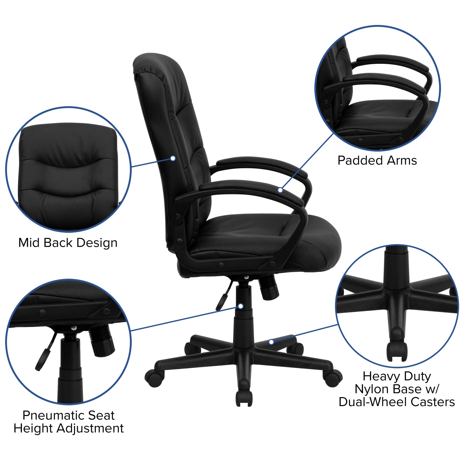 Flash Furniture LeatherSoft Faux Leather MidBack Swivel Task Chair With 24 12in Back Cushion Black PopularChairscom Flash Furniture LeatherSoft Faux Leather Mid Back Swivel Task Chair With 24 12in Back Cushion Black PopularChairscom