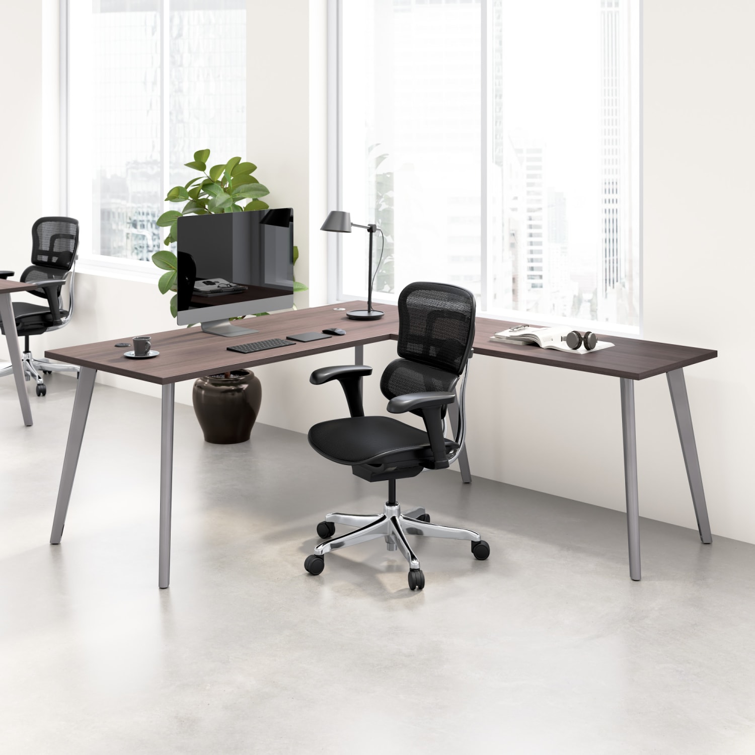 WorkPro Motiva 72inW Modern L-Shaped Office Desk With Metal Legs, Storm Gray, Standard Delivery