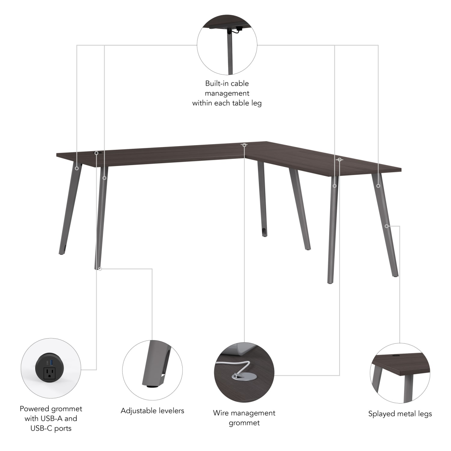 WorkPro Motiva 72inW Modern L-Shaped Office Desk With Metal Legs, Storm Gray, Standard Delivery - Image 4