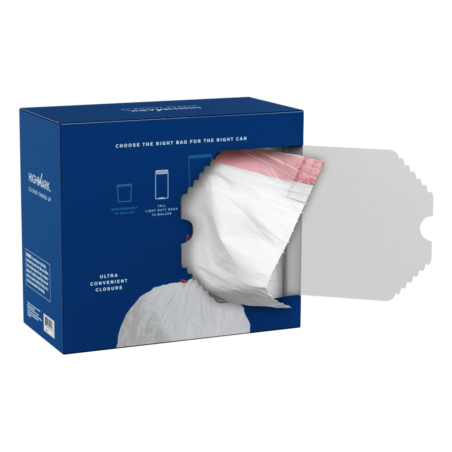 Highmark Tall 0.6 mil Drawstring Kitchen Trash Bags, 13 Gallon, 27.375in x 24in, White, Box Of 200 - Image 6